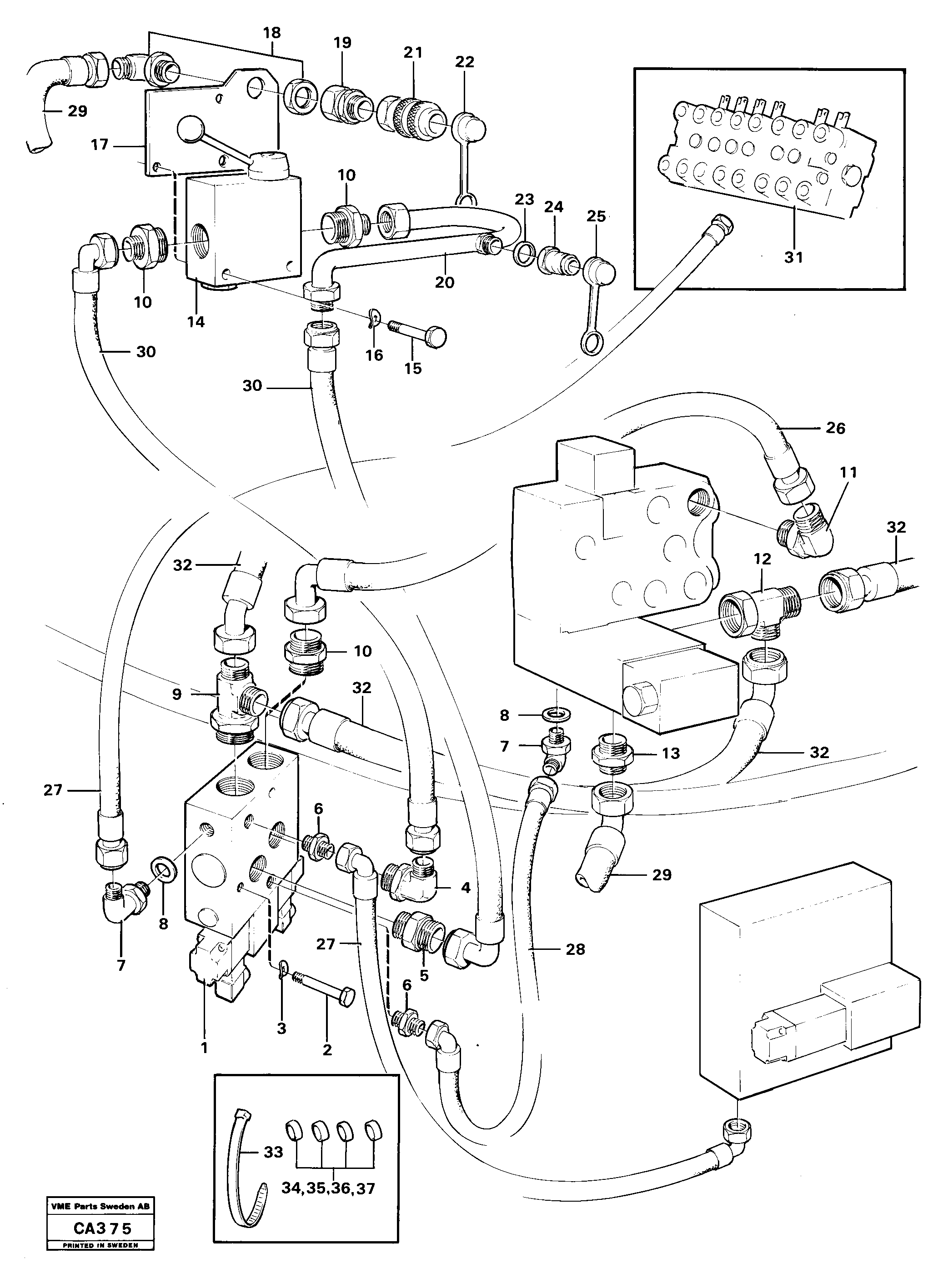 Схема запчастей Volvo 6300 6300 - 4388 Single-acting hydraulic outlett, valves 