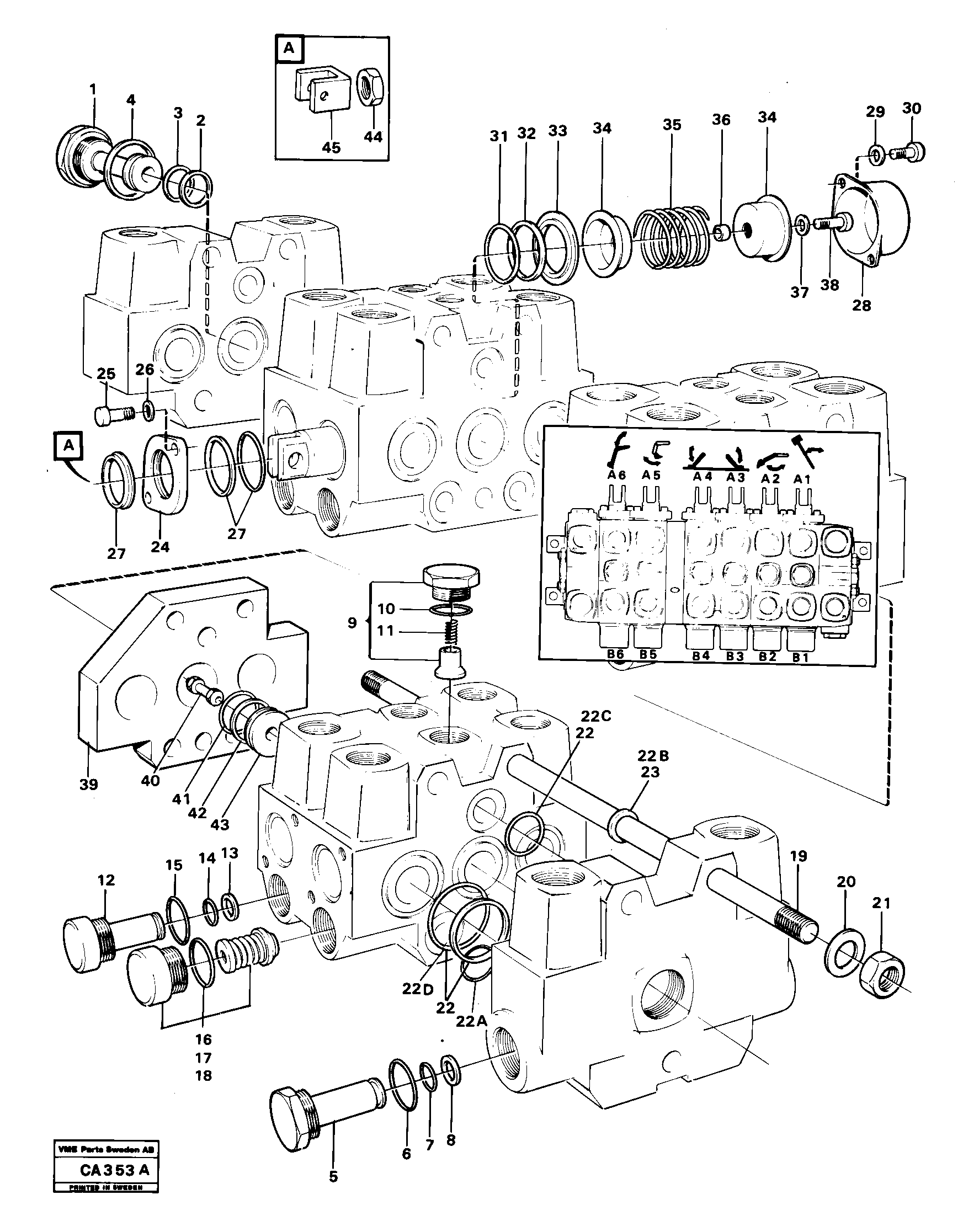 Схема запчастей Volvo 6300 6300 - 64167 Control valve, excavator unit 