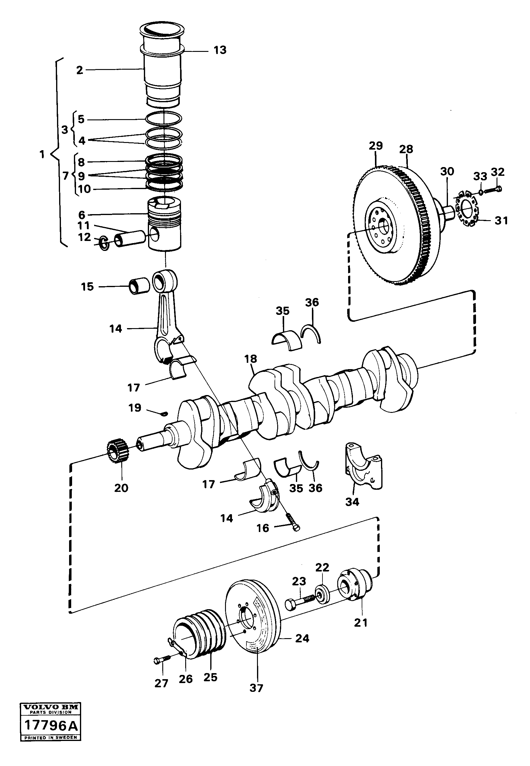 Схема запчастей Volvo 4600B 4600B - 16298 Crankshaft and related parts 