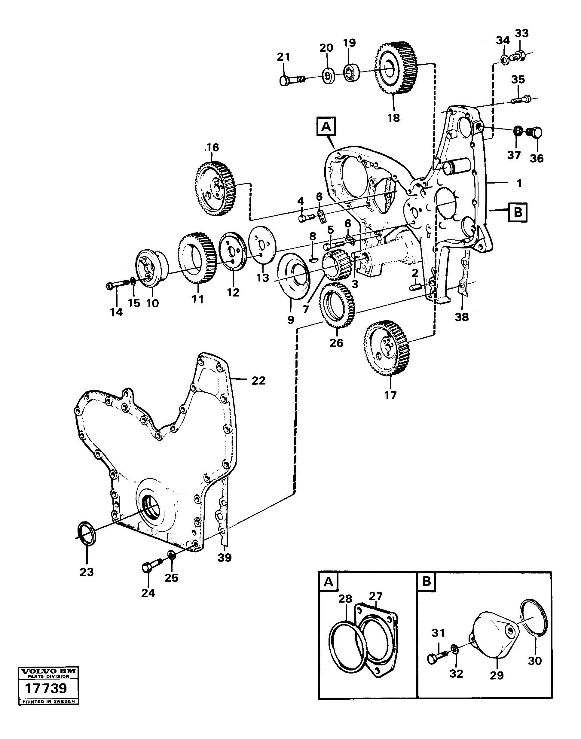 Схема запчастей Volvo 4600B 4600B - 16299 Timing gear casing and gears 