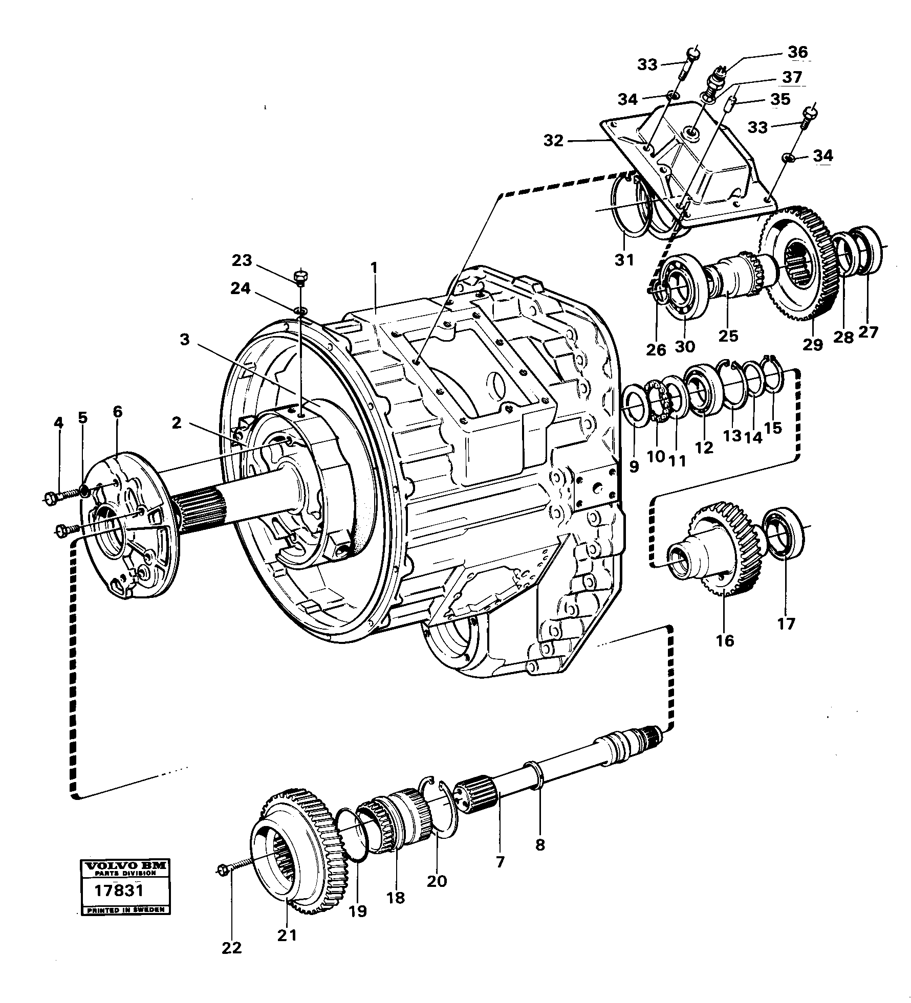 Схема запчастей Volvo 4600B 4600B - 5103 Converter housing: gear and shafts 