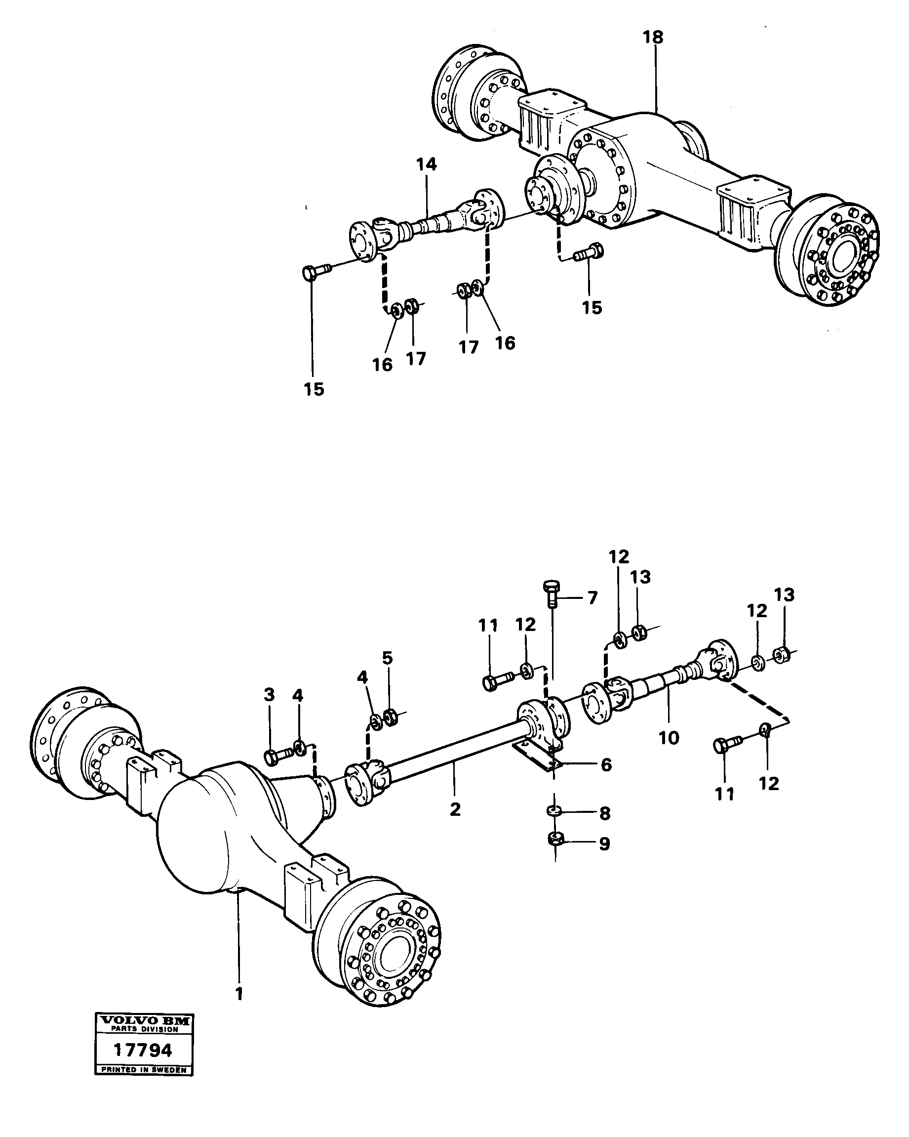 Схема запчастей Volvo 4600B 4600B - 15162 Propeller shafts with fitting parts 