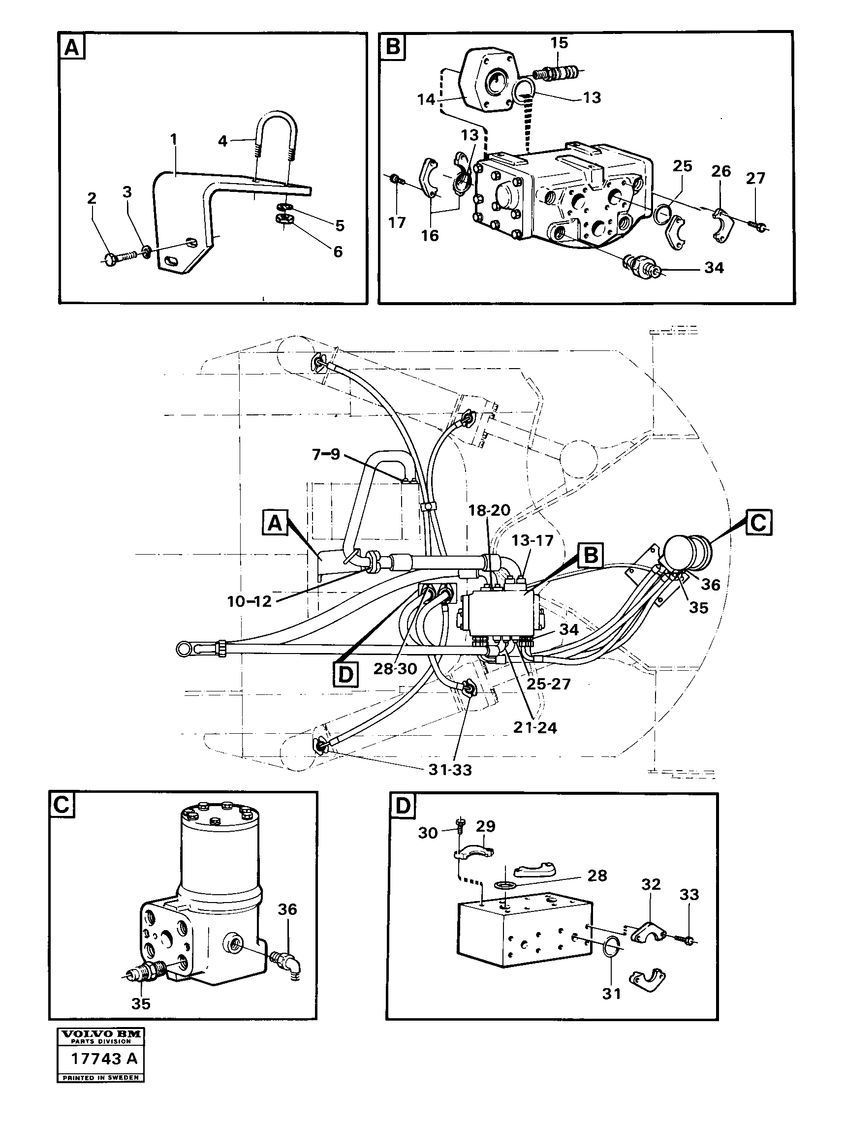 Схема запчастей Volvo 4600B 4600B - 91956 Steering system: fitting parts 