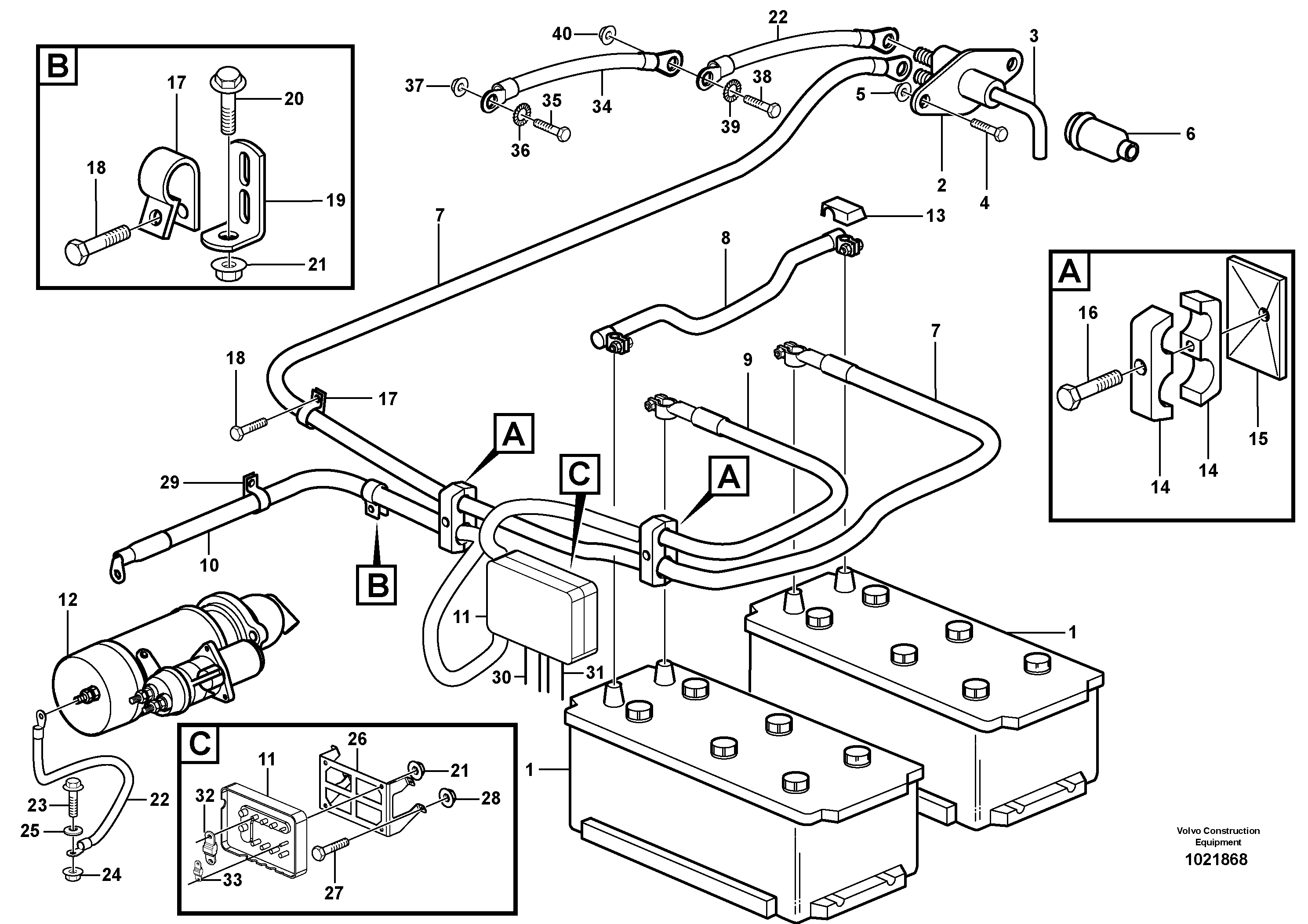 Схема запчастей Volvo T450D - 43629 Battery cable and main switch 