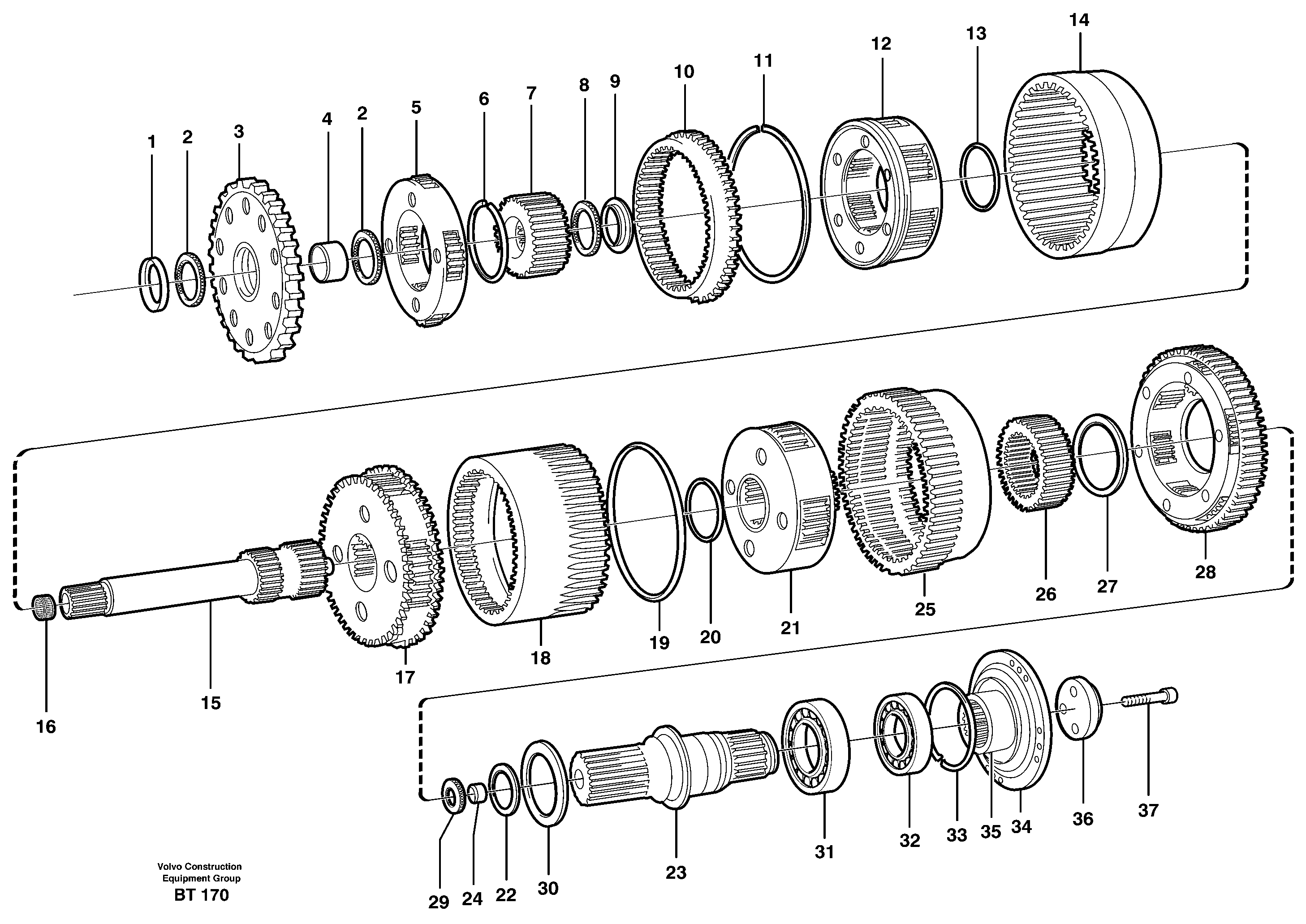 Схема запчастей Volvo T450D - 21893 Planetary gears and shafts 