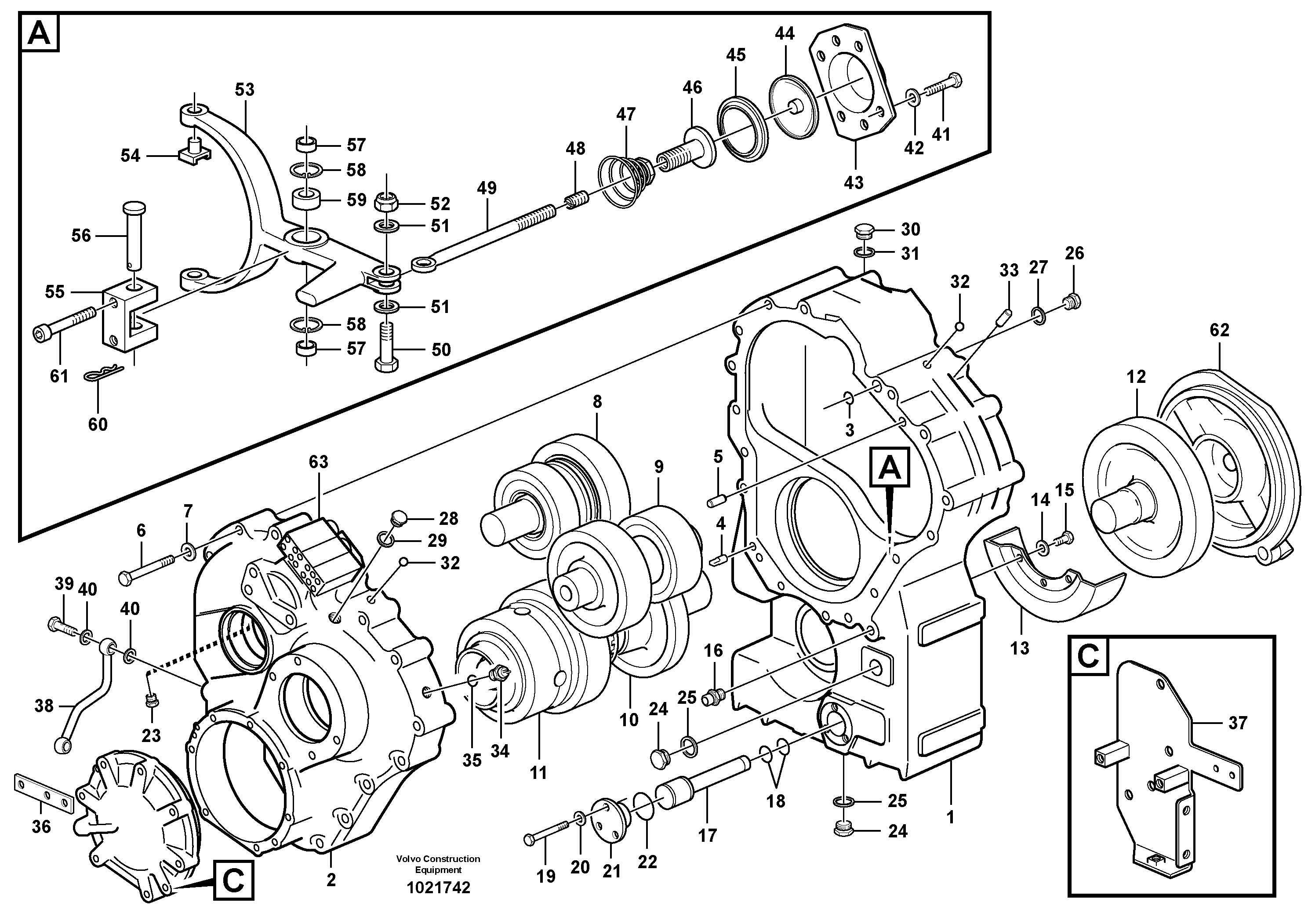 Схема запчастей Volvo T450D - 3611 Transfer gear box 