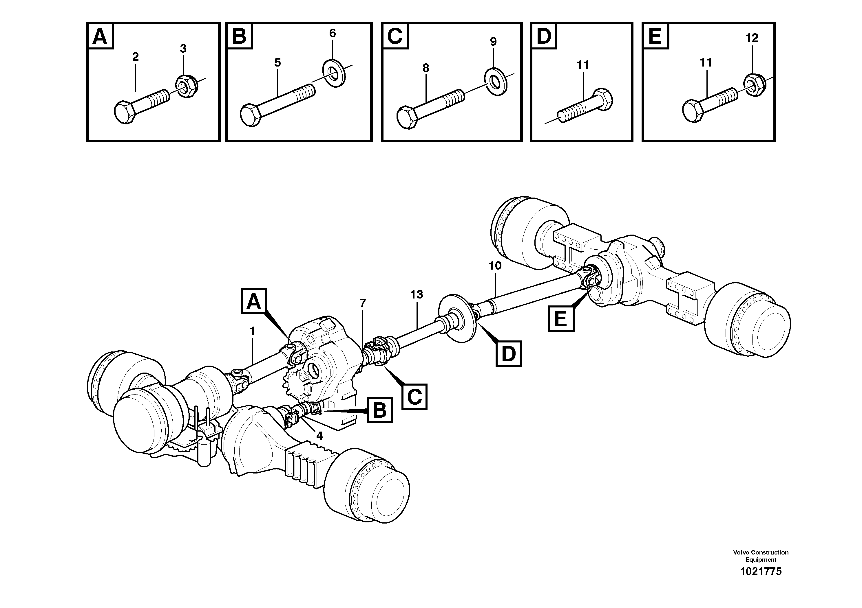 Схема запчастей Volvo T450D - 19927 Propeller shafts with fitting parts 