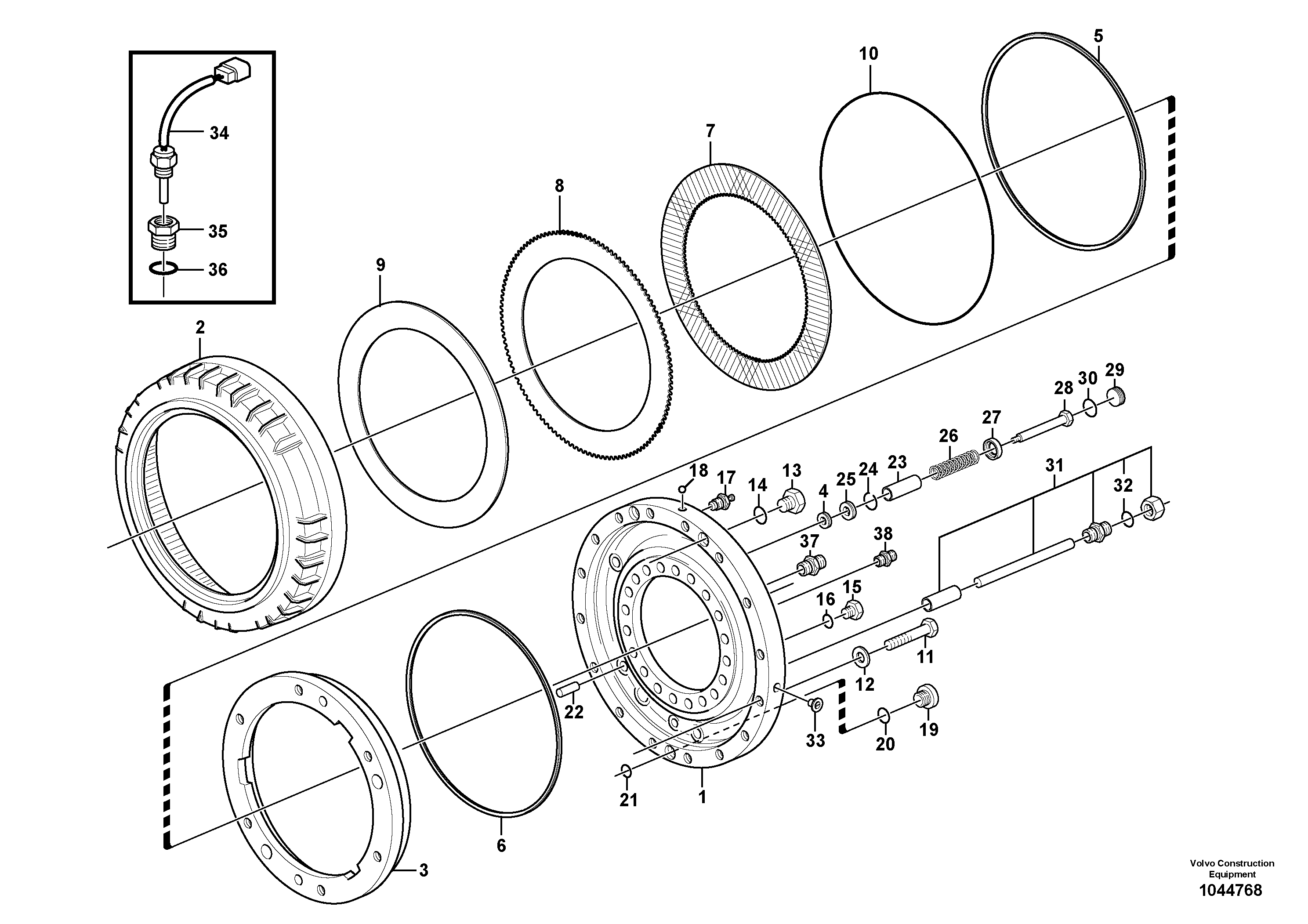 Схема запчастей Volvo T450D - 37973 Front wheel brake 