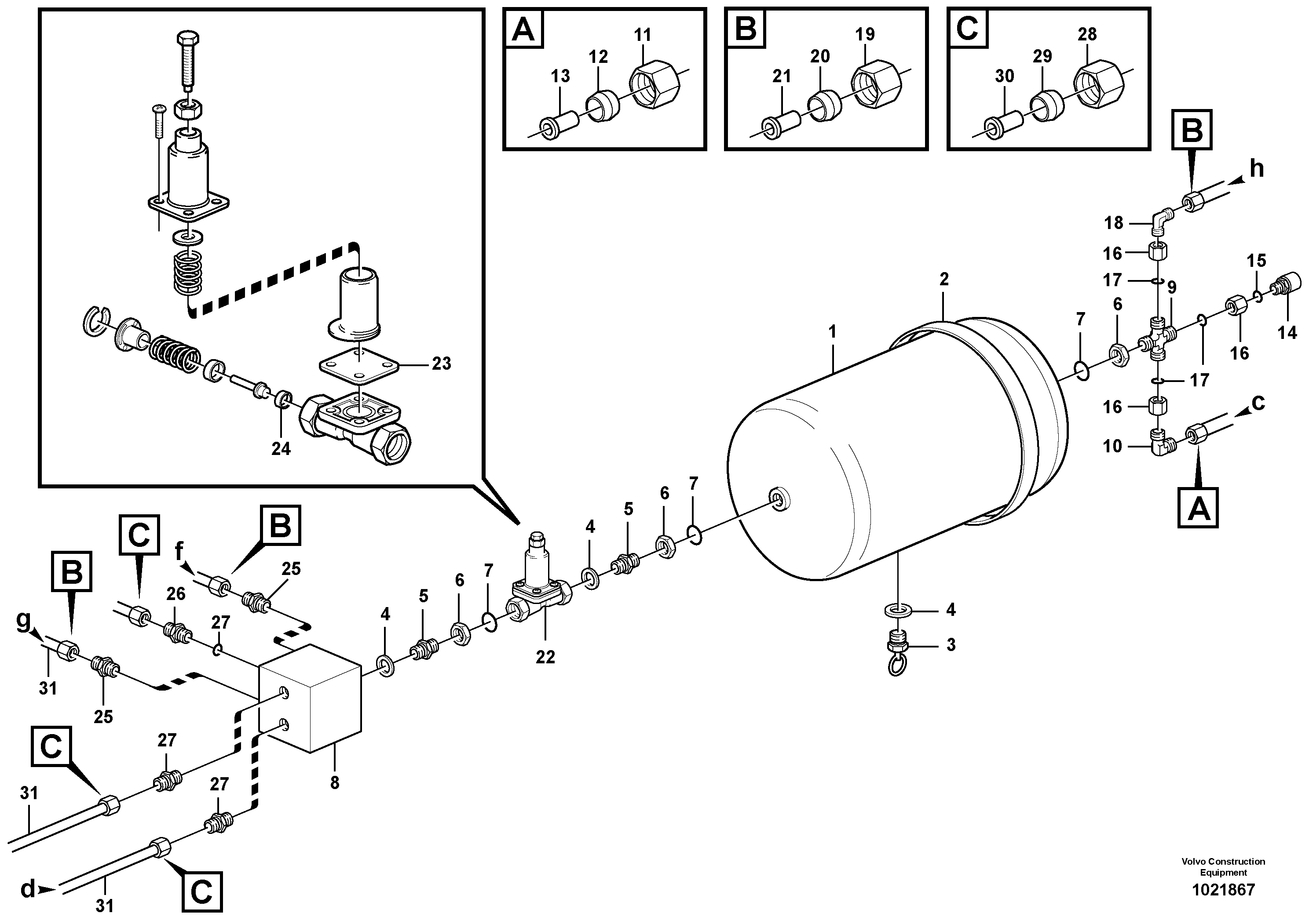 Схема запчастей Volvo T450D - 51289 Compressed-air reservoir with fitting parts 