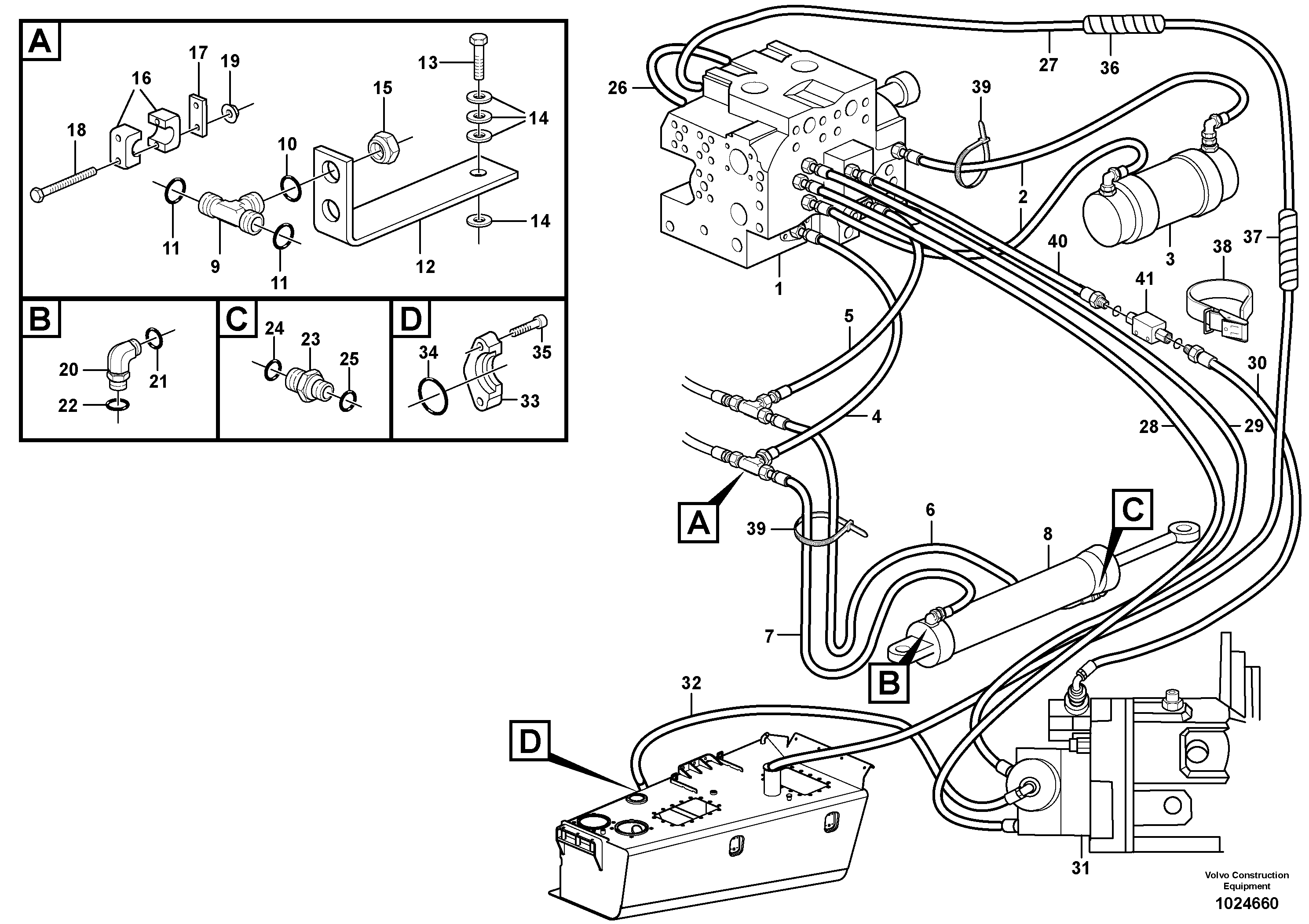 Схема запчастей Volvo T450D - 95768 Steering system, pipes and hoses 