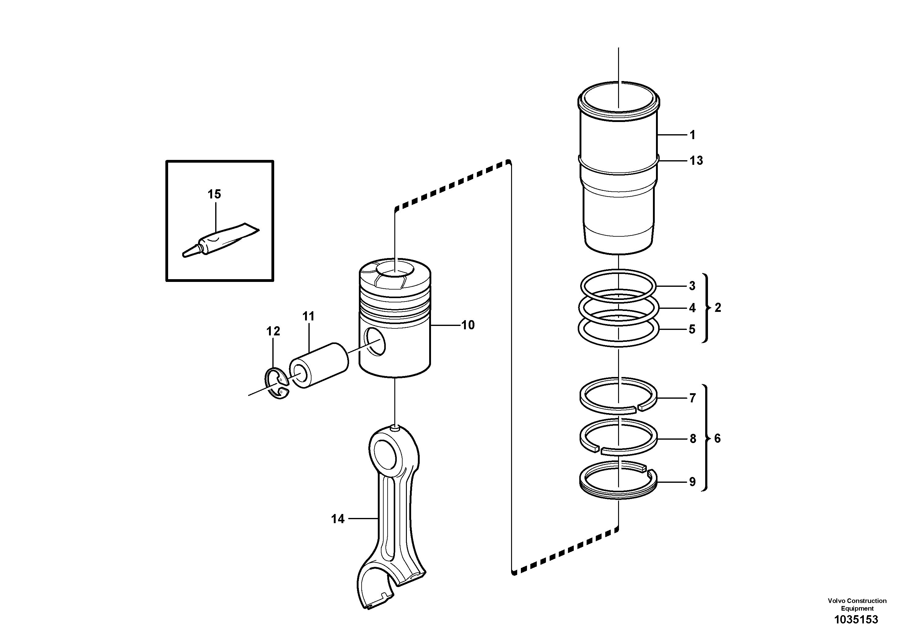 Схема запчастей Volvo T450D - 29385 Cylinder liner and piston 