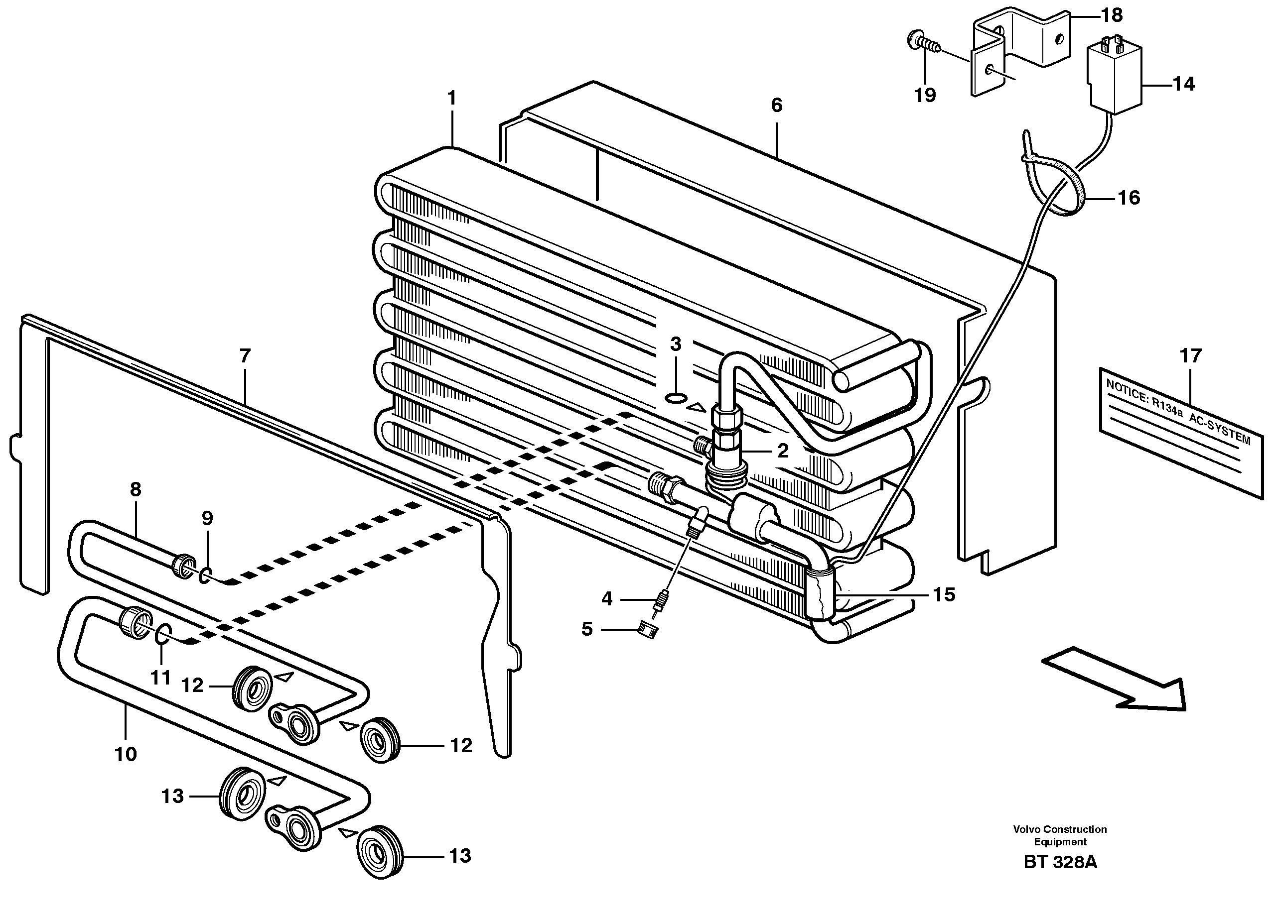 Схема запчастей Volvo T450D - 61547 Evaporator with fitting parts 