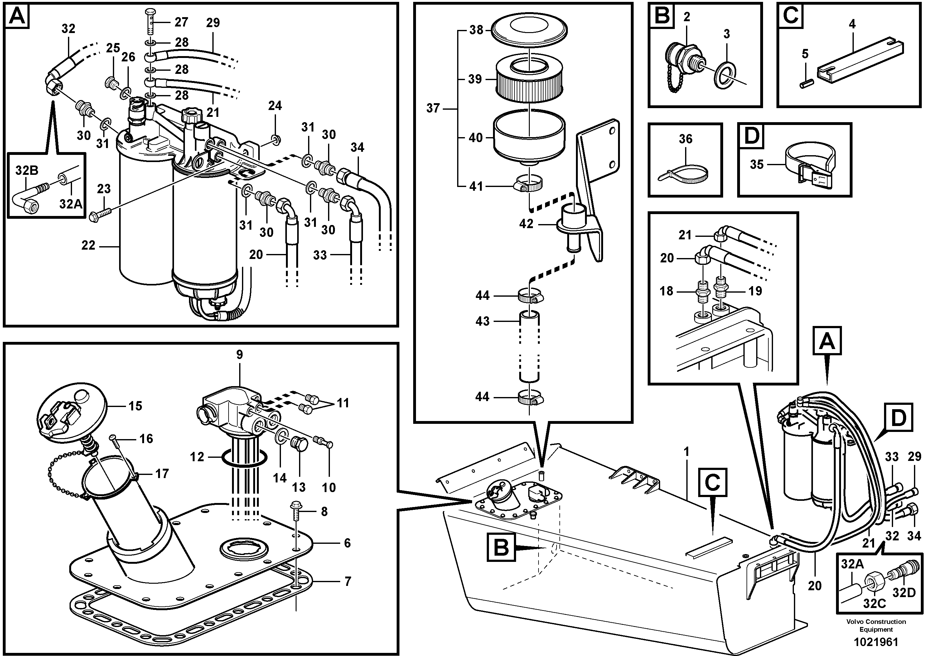 Схема запчастей Volvo T450D - 69557 Fuel tank, fuel pipes 