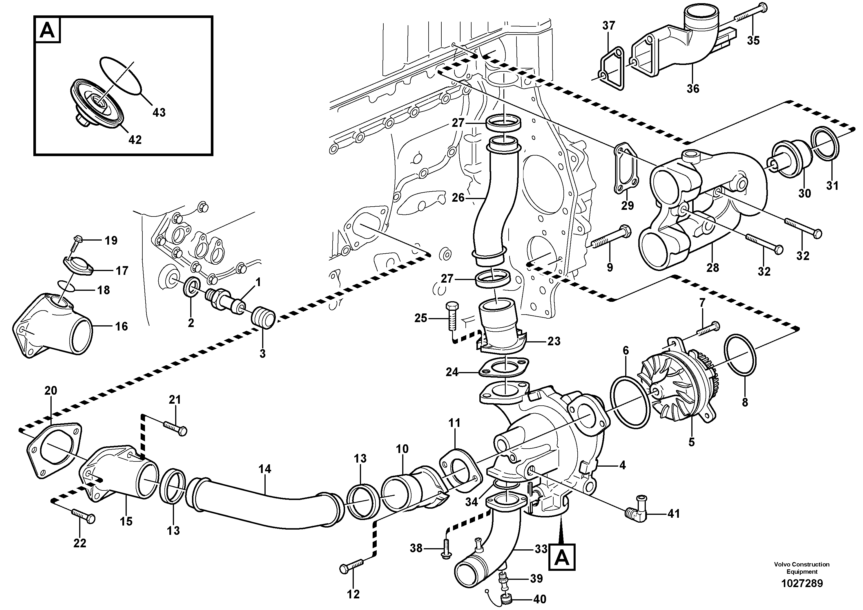 Схема запчастей Volvo T450D - 19626 Water pump and thermostat housing 