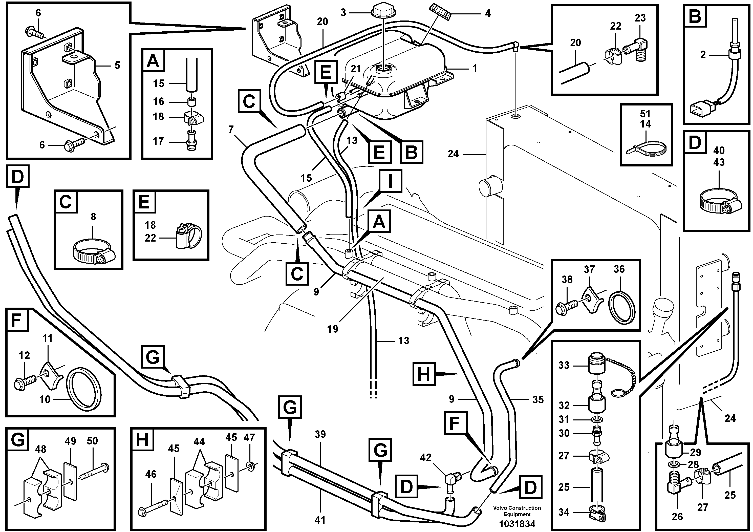 Схема запчастей Volvo A25E - 106691 Бак (бачок) расширительный и трубки 