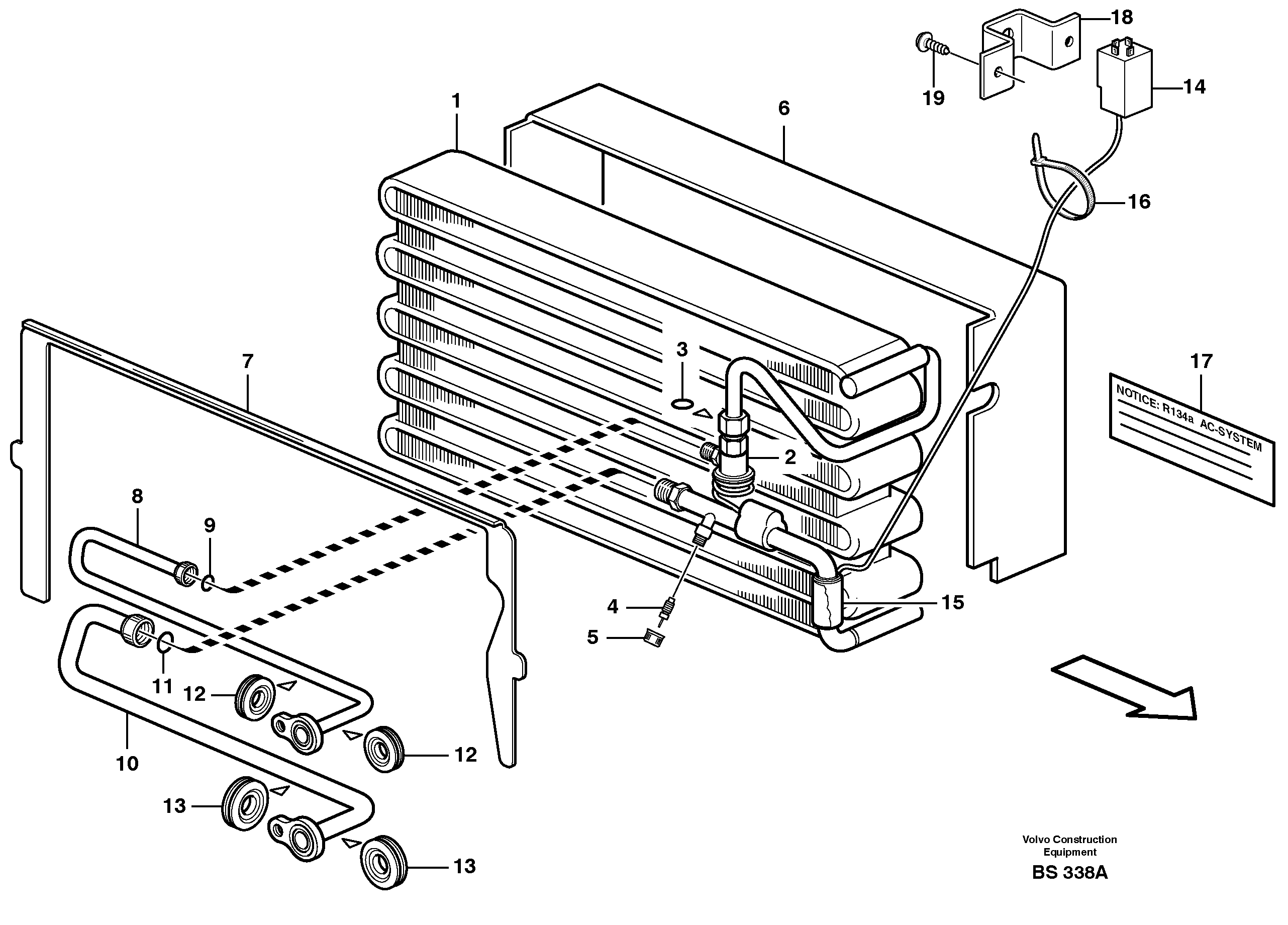 Схема запчастей Volvo A25E - 62216 Evaporator with fitting parts 