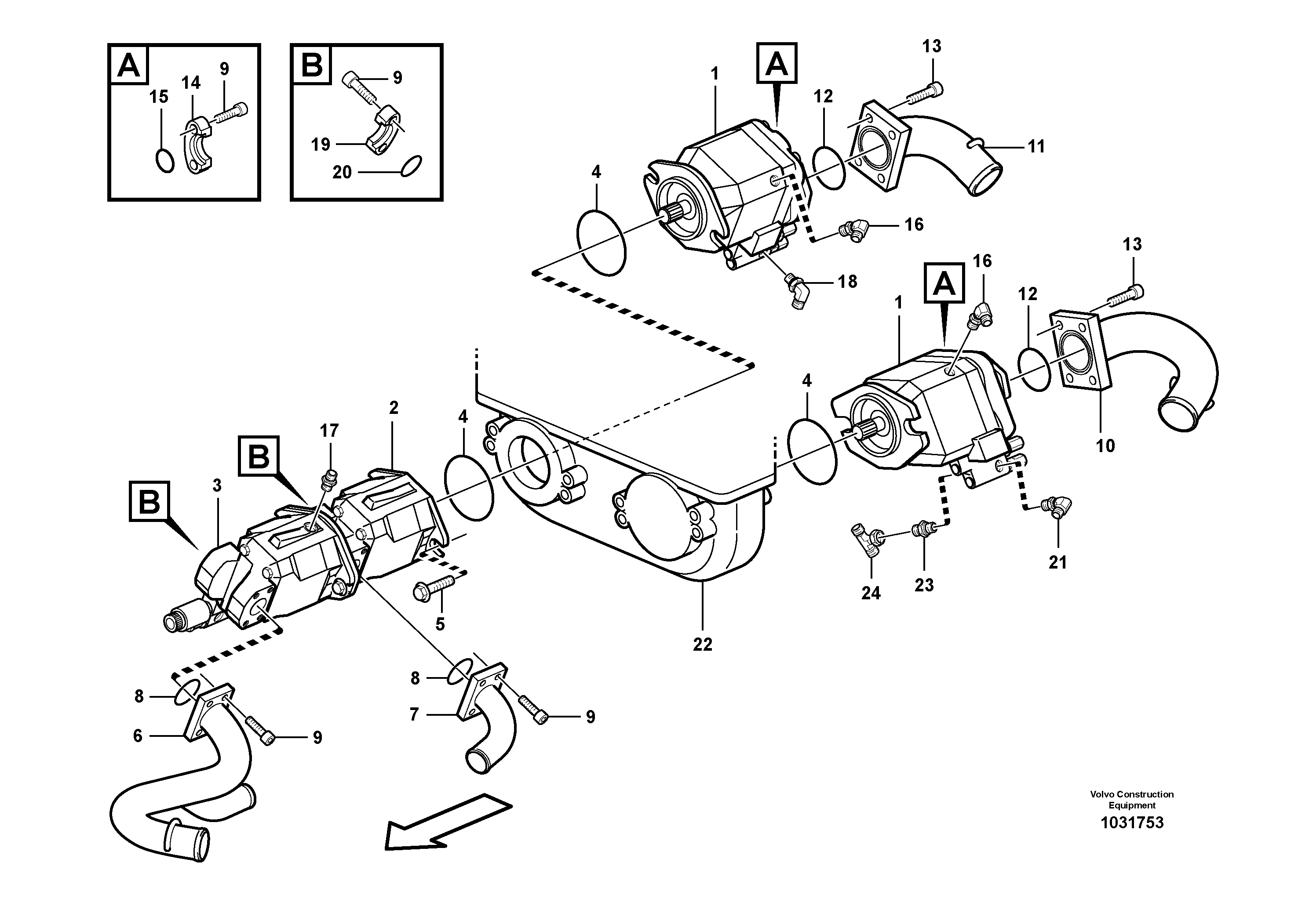 Схема запчастей Volvo A25E - 66122 Hydraulic pump with fitting parts 