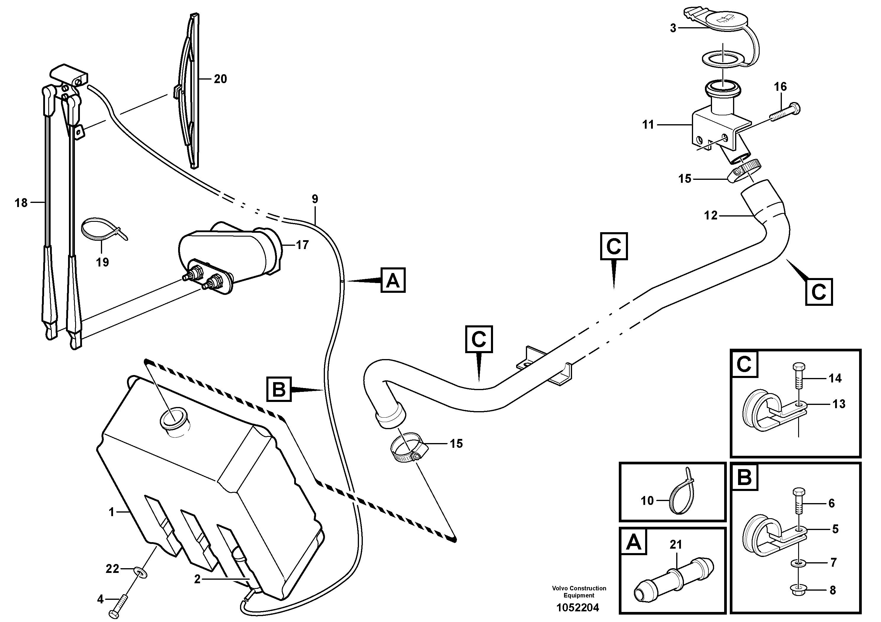 Схема запчастей Volvo A25E - 75988 Windscreen washer and wiper 