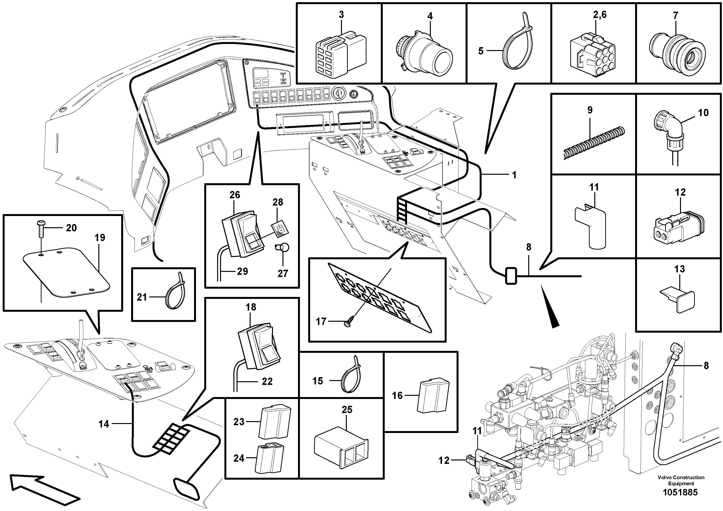 Схема запчастей Volvo A25E - 104082 Cable harnesses, control panel 