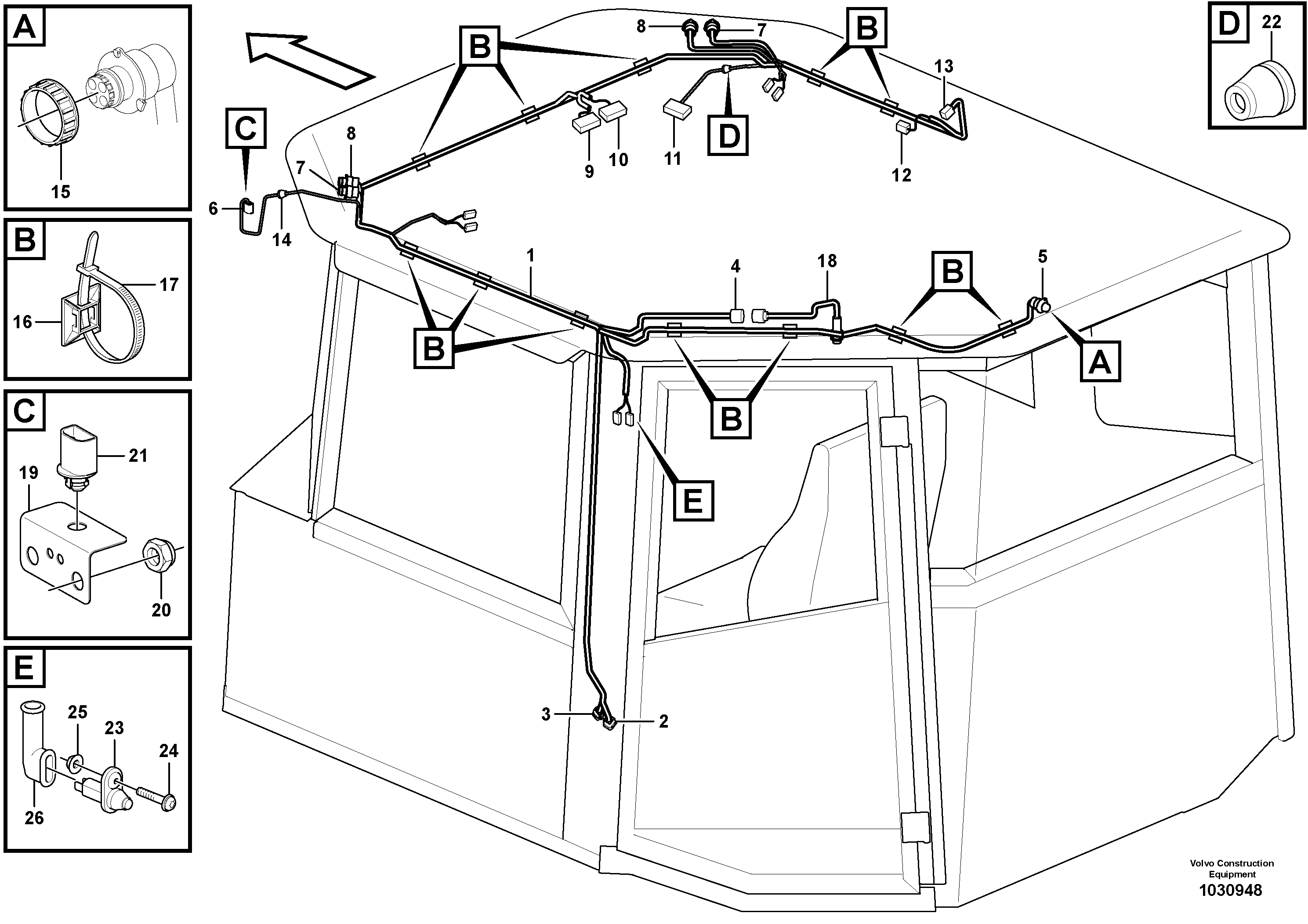 Схема запчастей Volvo A25E - 104387 Cable harness, ceiling 