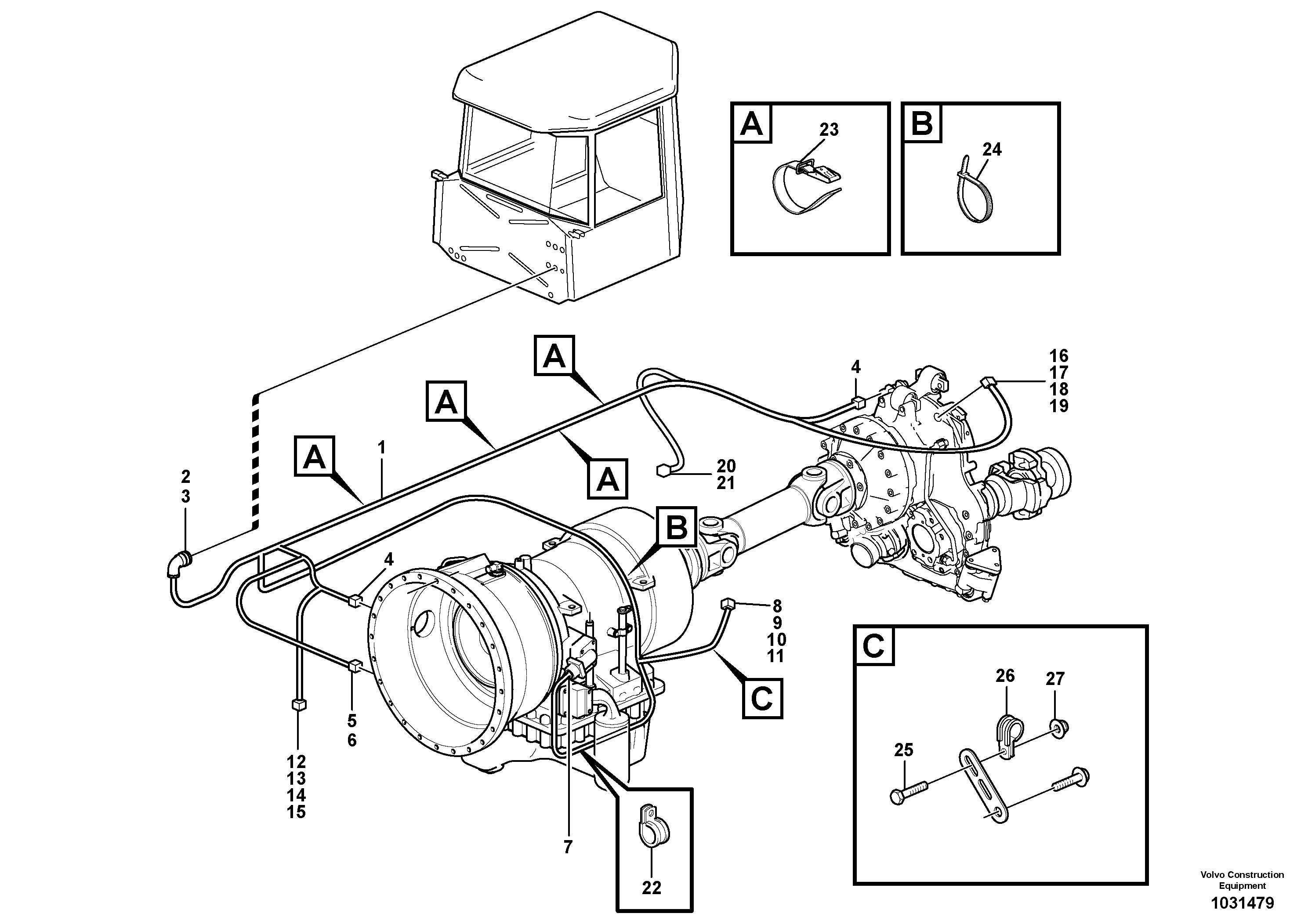 Схема запчастей Volvo A25E - 53396 Cable harness, transmission 