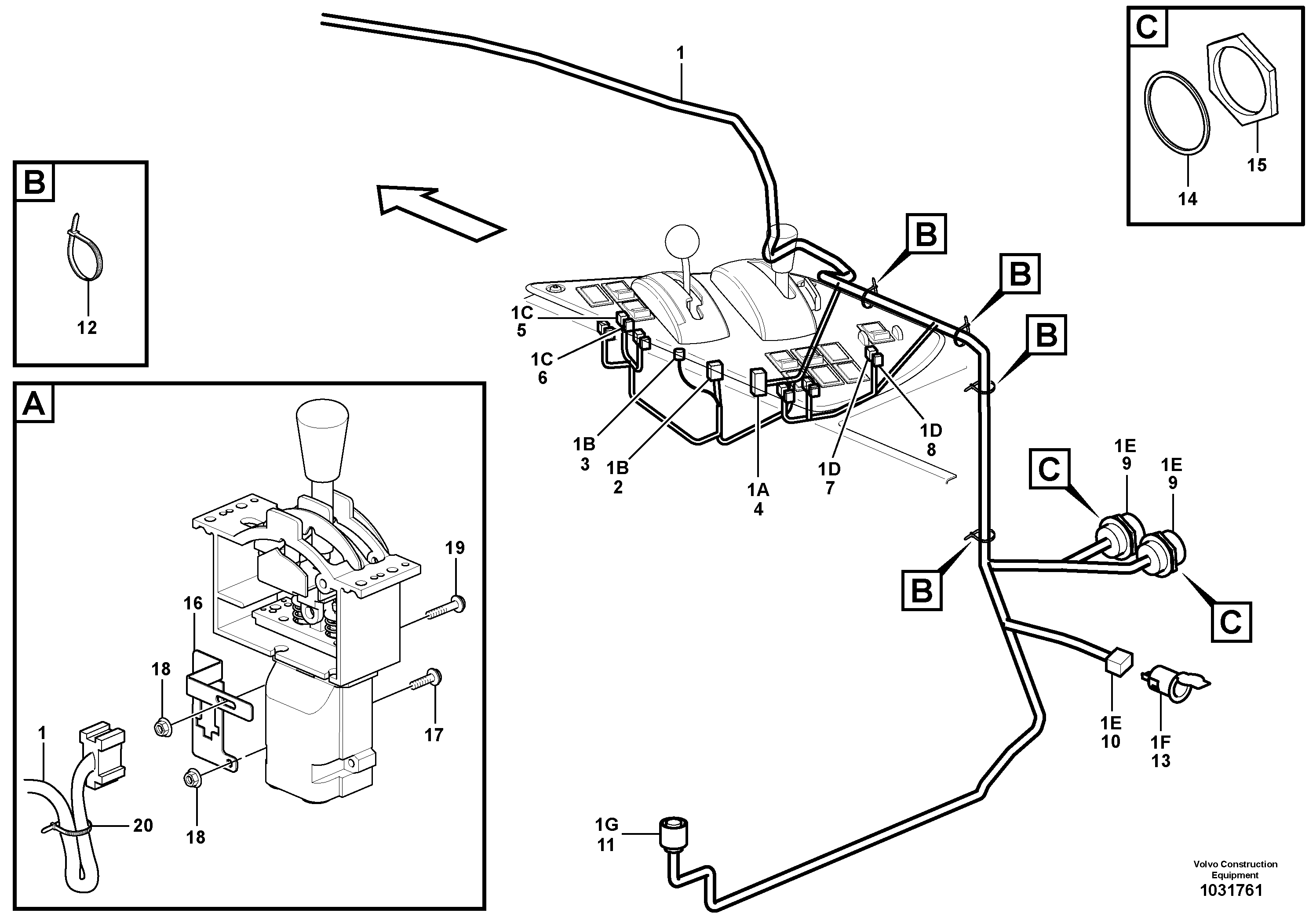 Схема запчастей Volvo A25E - 57527 Cable harnesses, control panel 