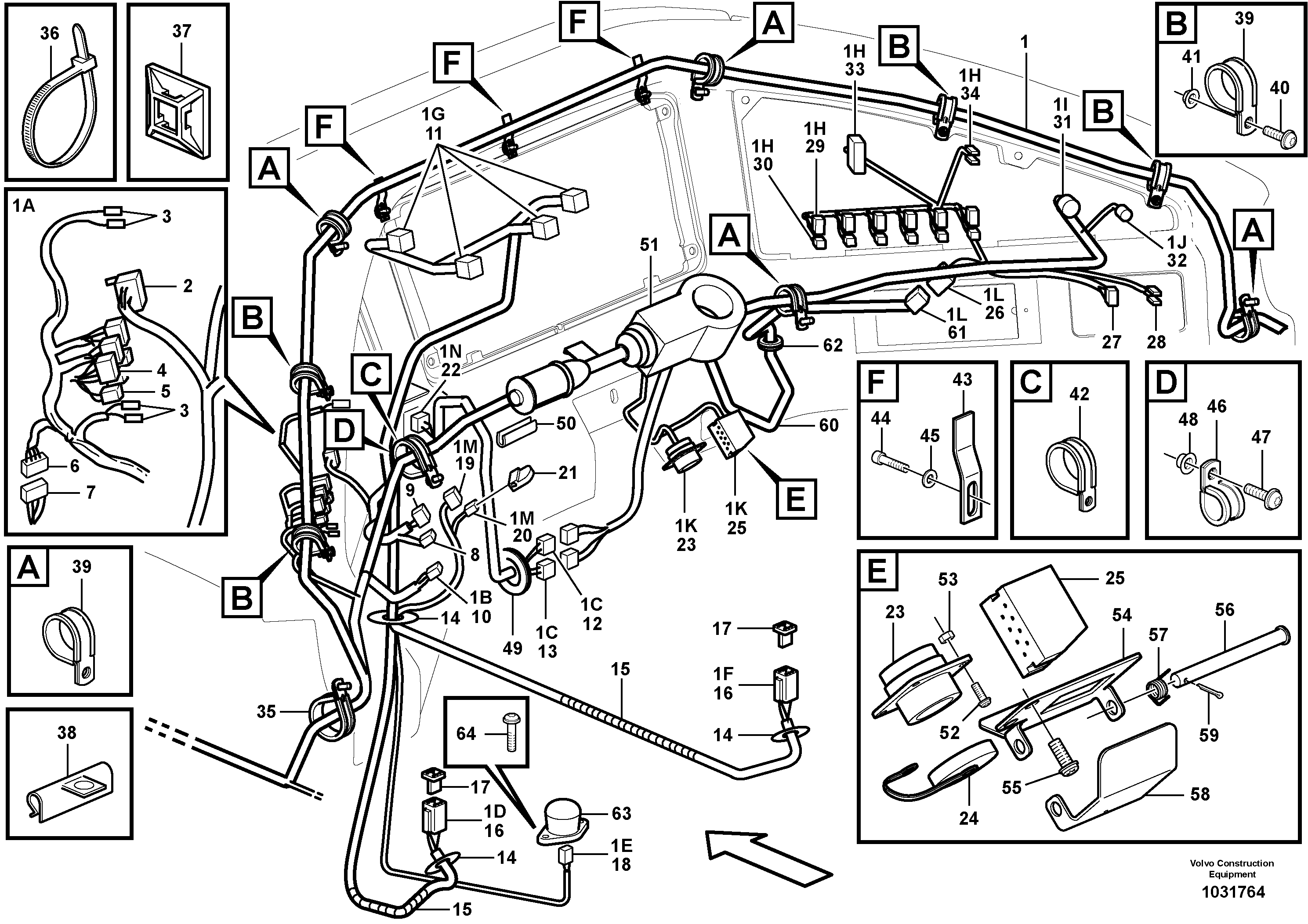 Схема запчастей Volvo A25E - 89502 Cable harnesses, instrument panel 