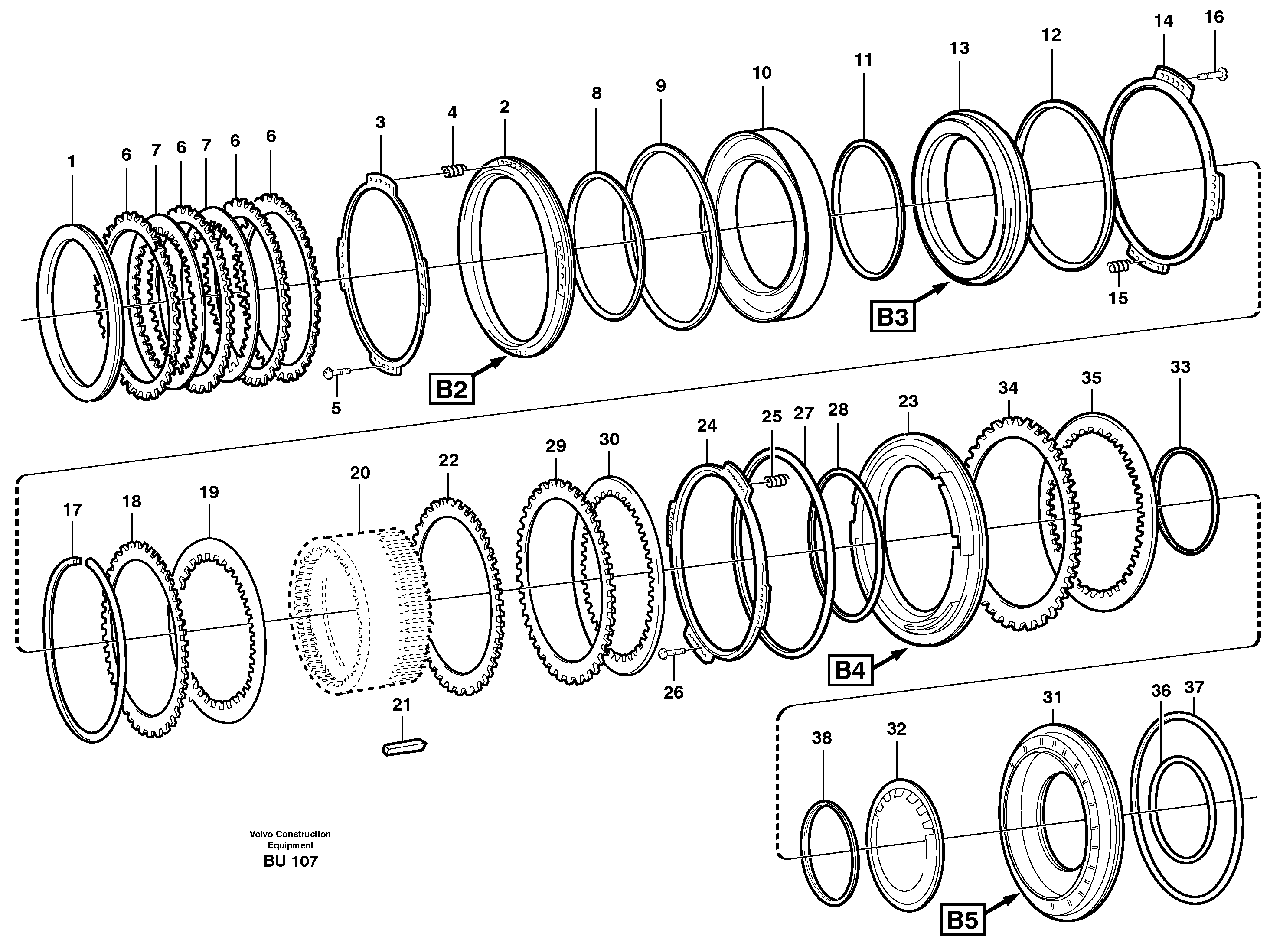Схема запчастей Volvo A25E - 38967 Brakes, rear 