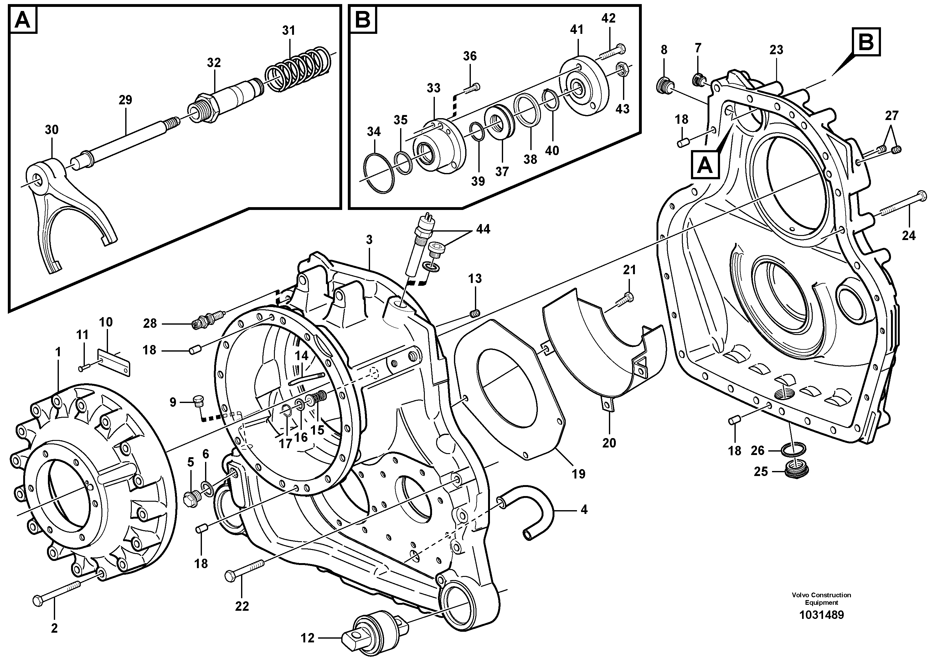 Схема запчастей Volvo A25E - 12813 Transfer gear box 
