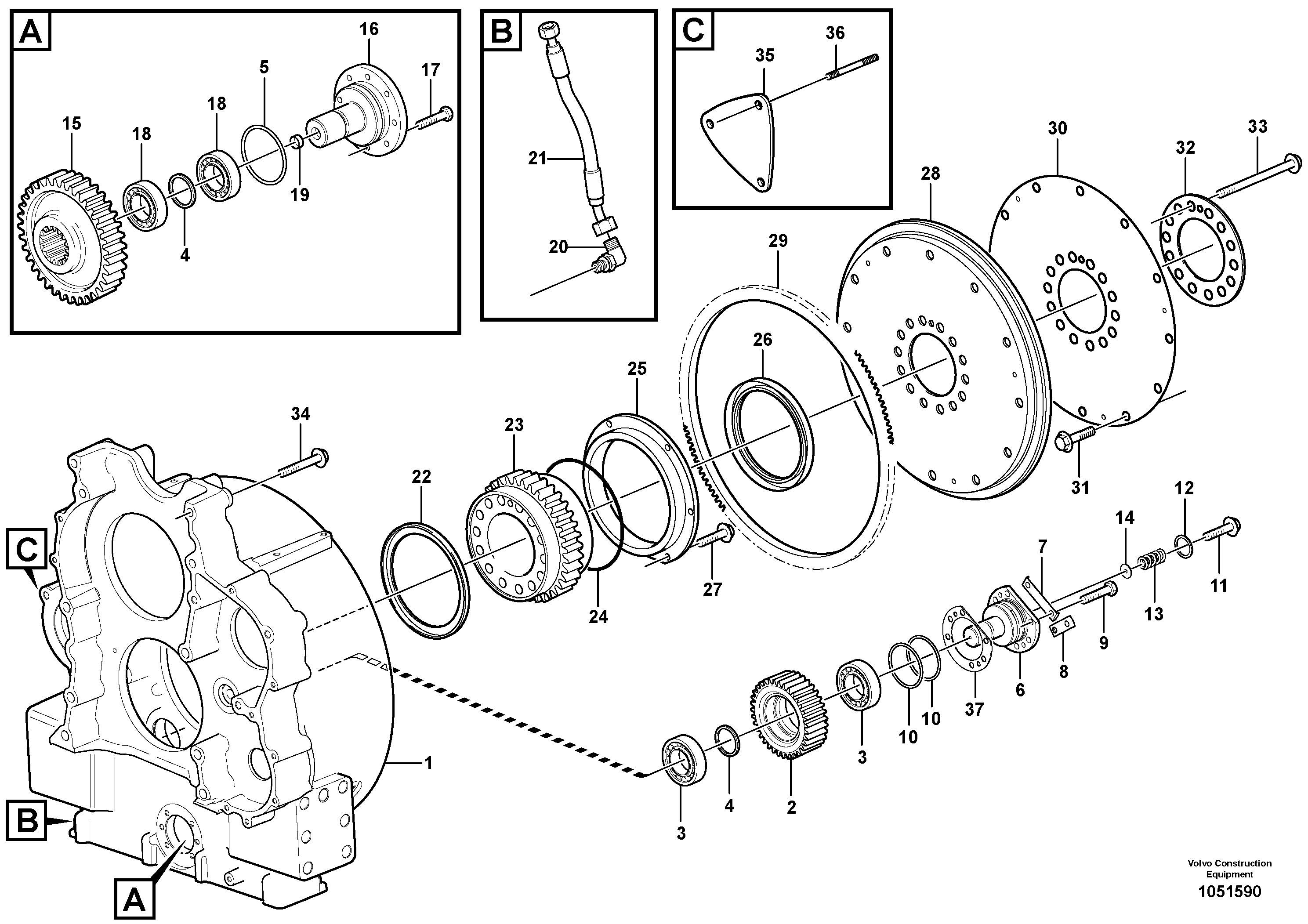 Схема запчастей Volvo A25E - 74978 Pump drive 