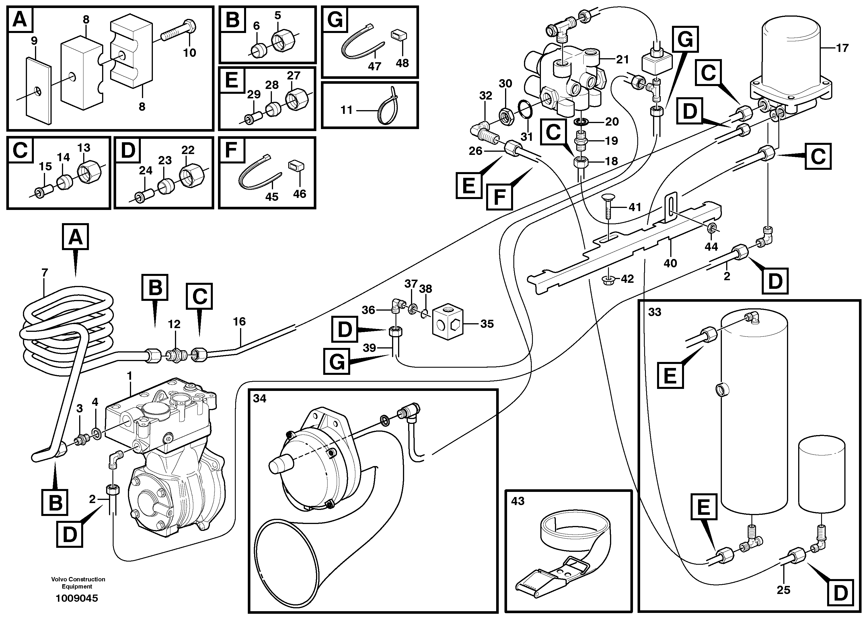 Схема запчастей Volvo A25E - 102922 Feed lines 