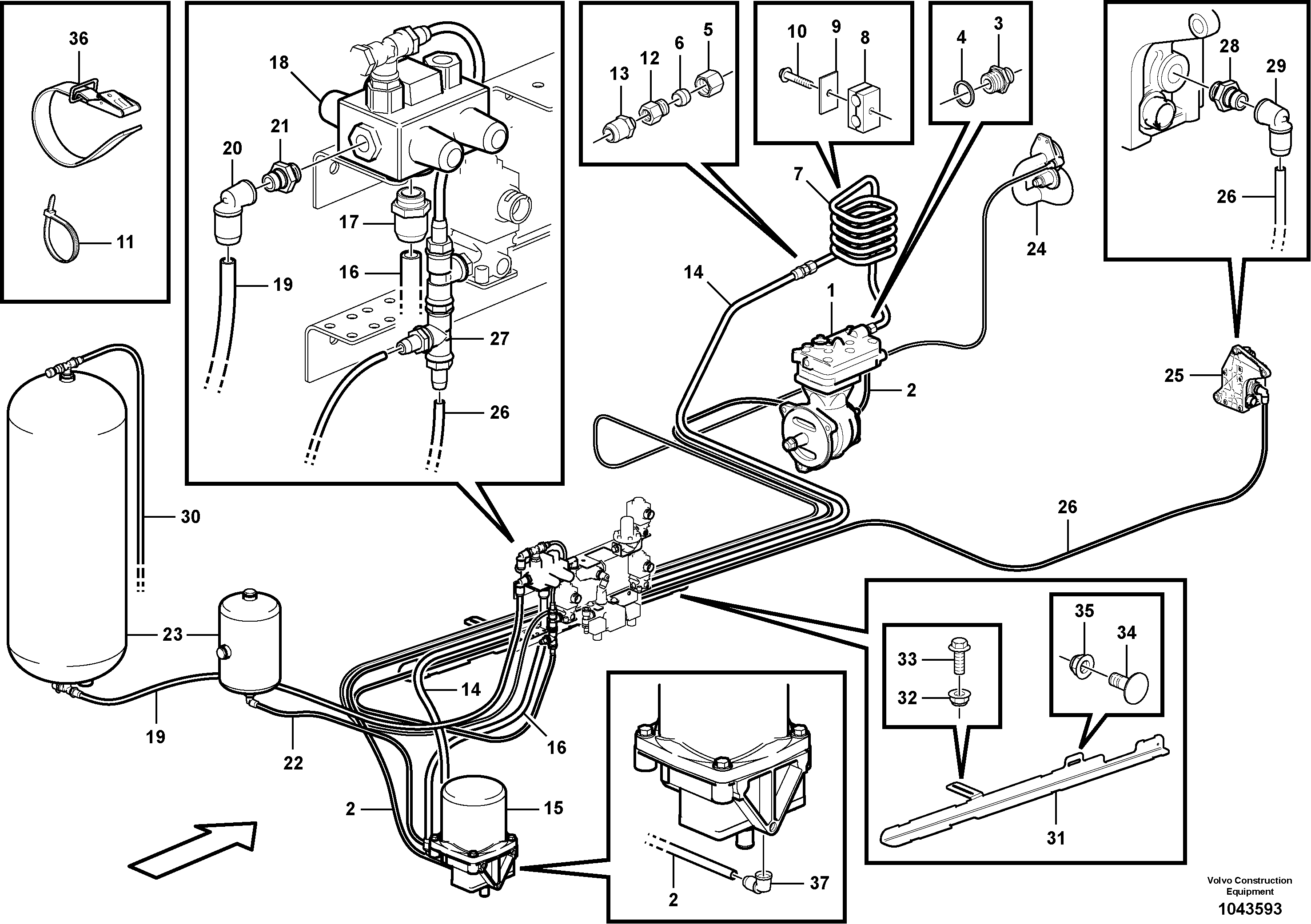 Схема запчастей Volvo A25E - 40561 Feed lines 