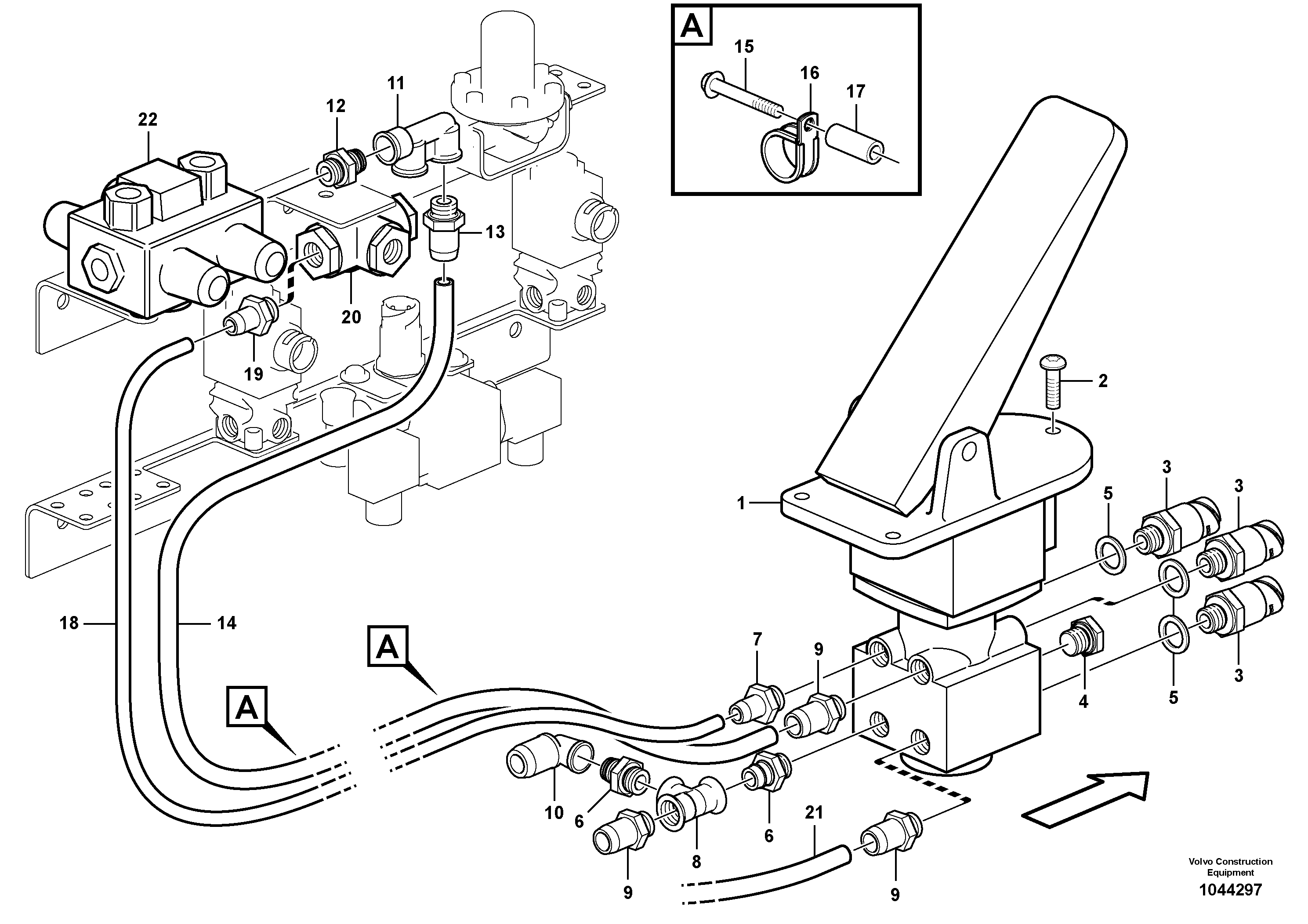 Схема запчастей Volvo A25E - 27952 Footbrake valve with mountings 