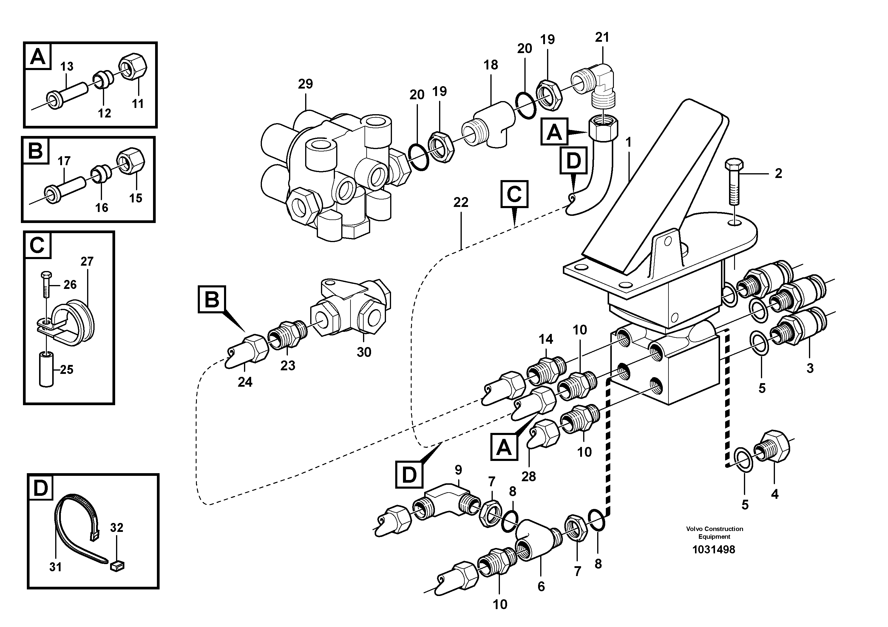 Схема запчастей Volvo A25E - 64027 Footbrake valve with mountings 