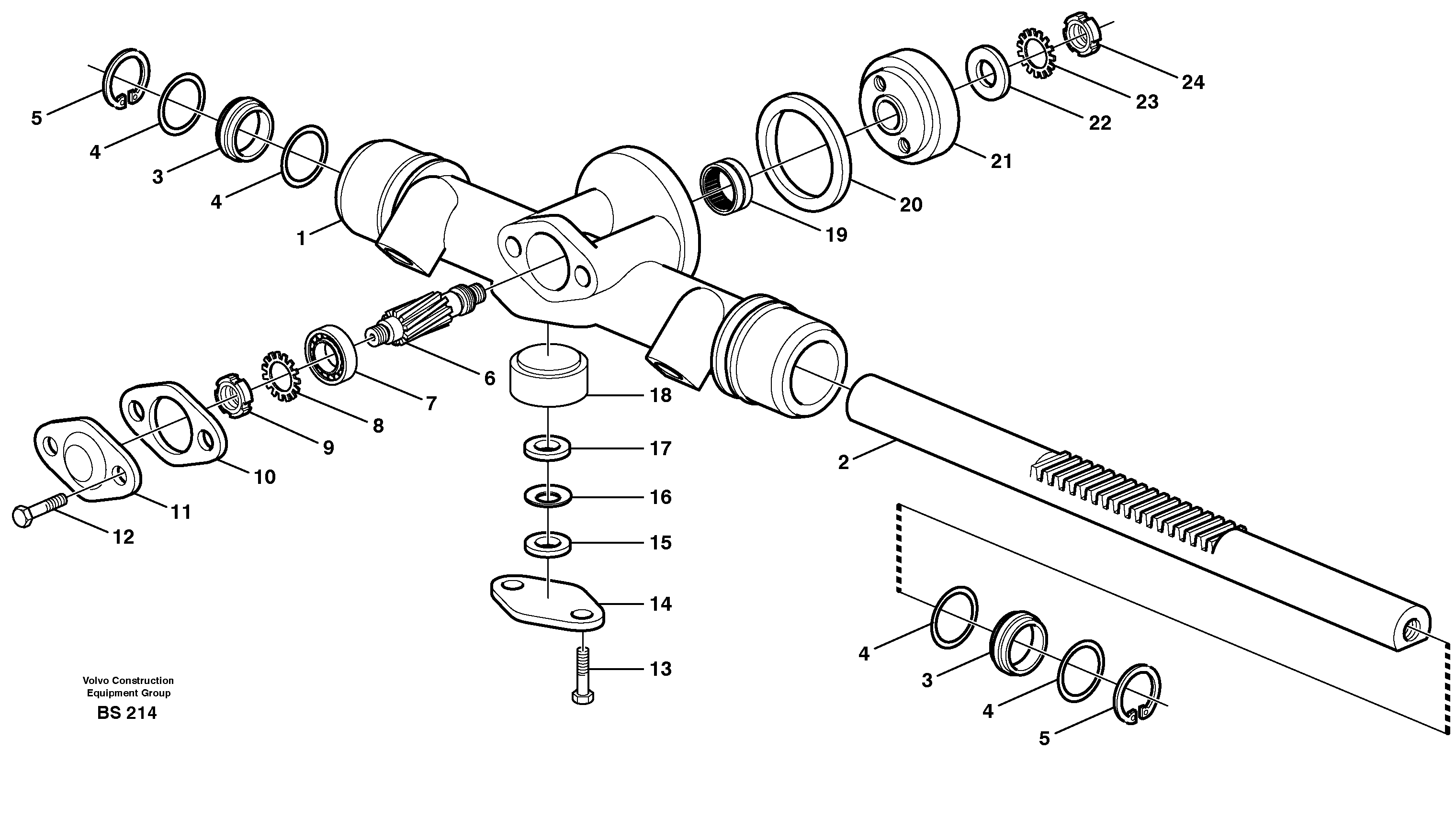 Схема запчастей Volvo A25E - 61298 Rack gear 