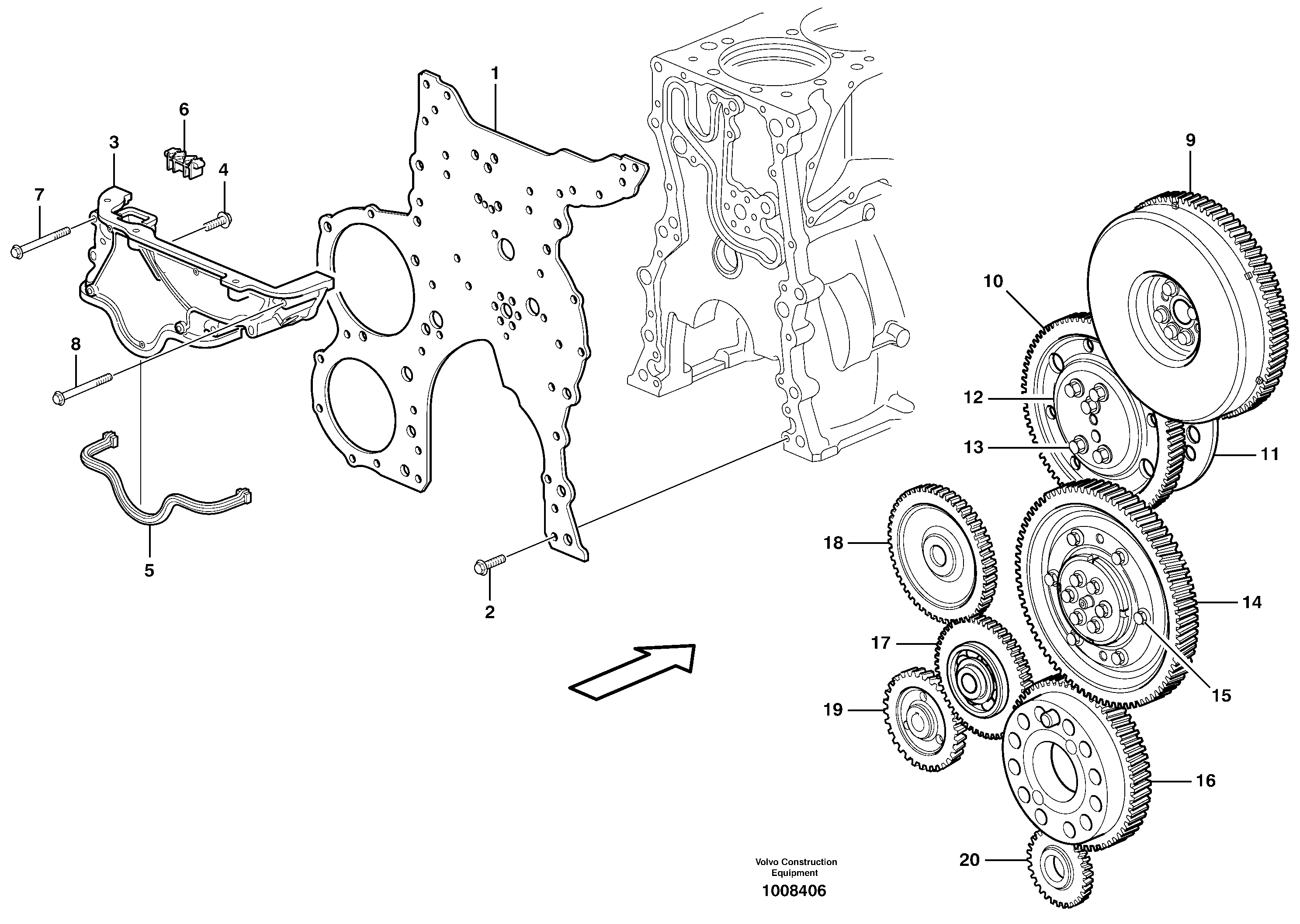 Схема запчастей Volvo A25E - 25820 Timing gear casing and gears 