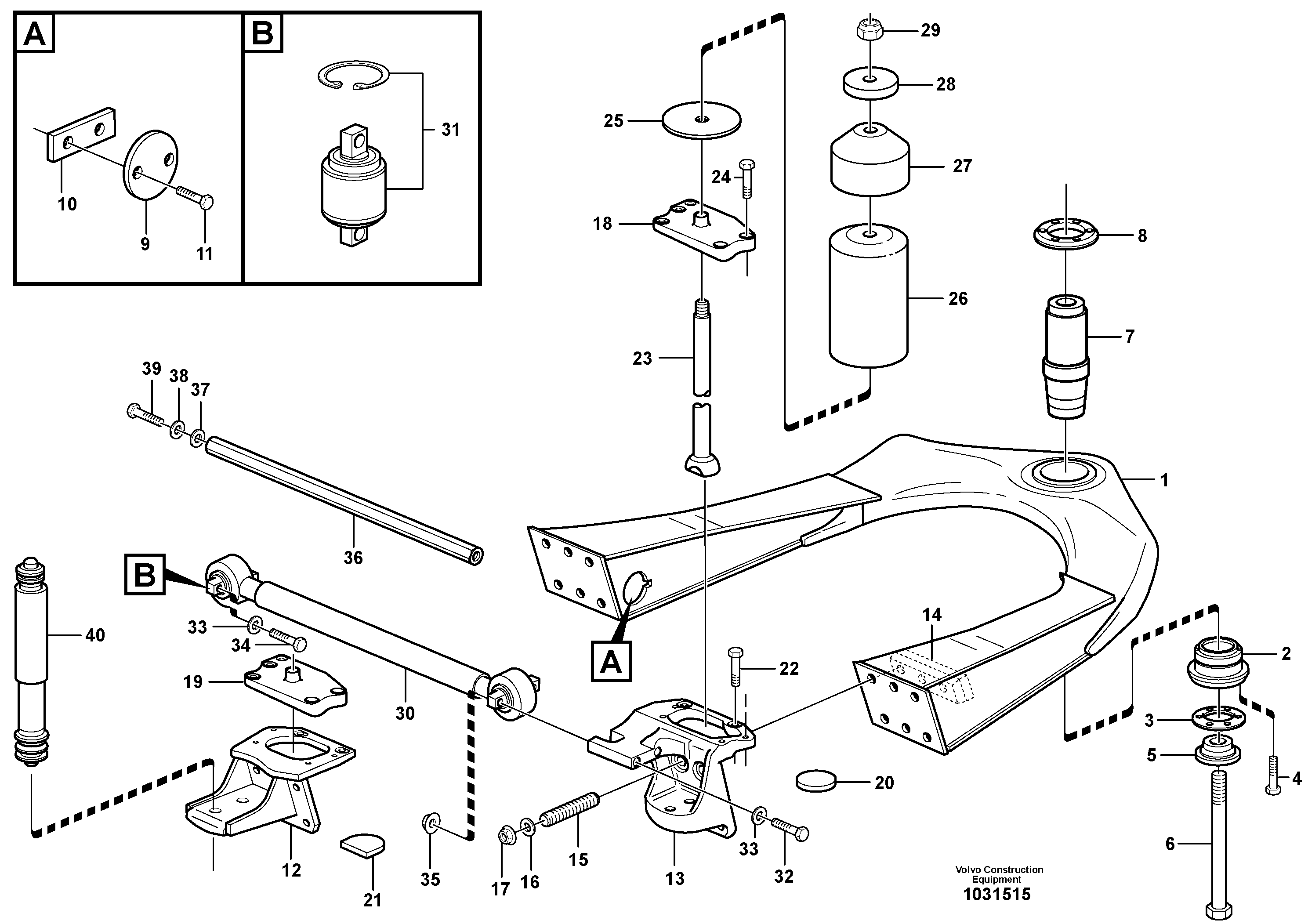 Схема запчастей Volvo A25E - 69921 Front axle suspension 