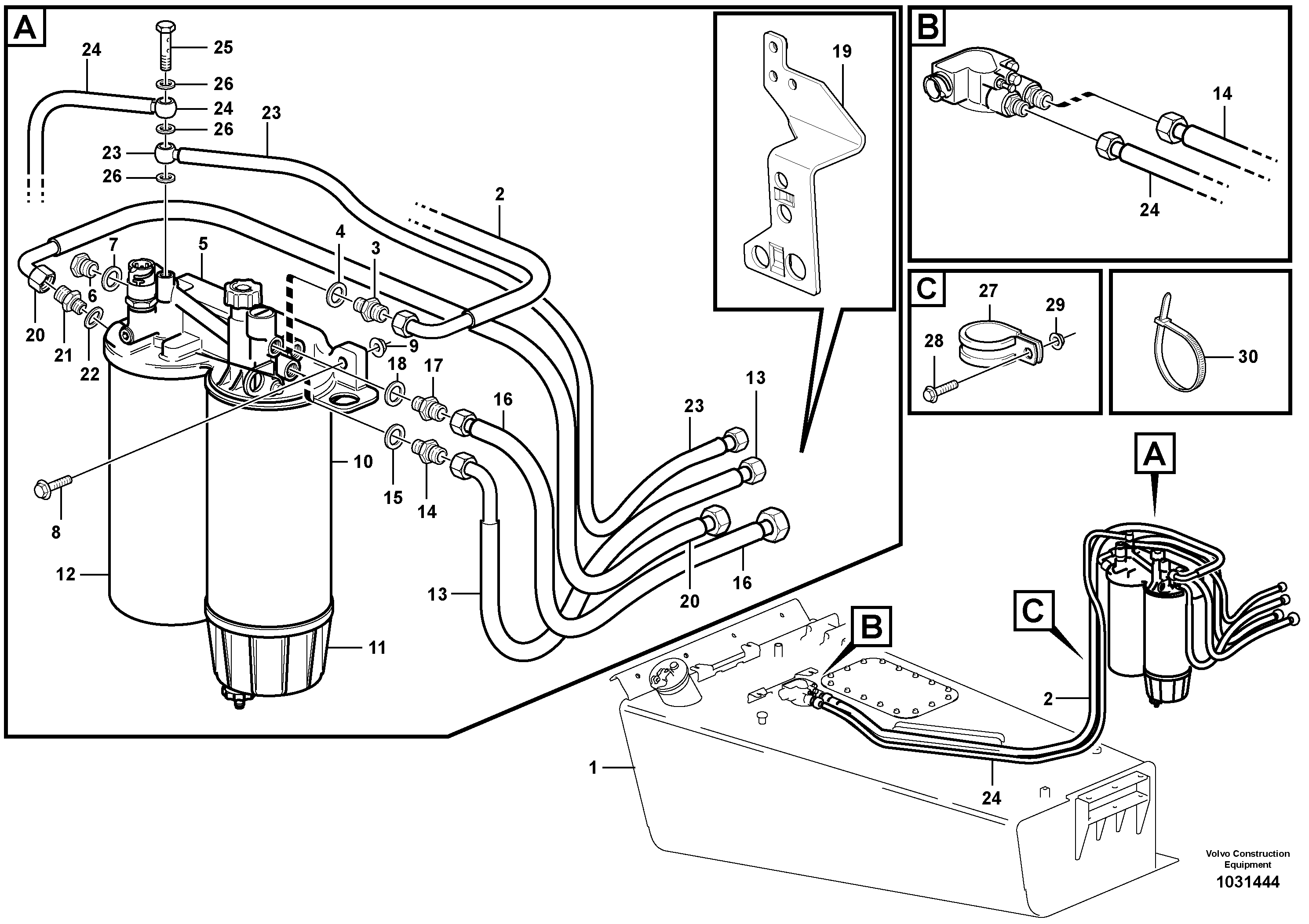 Схема запчастей Volvo A25E - 102517 Fuel system: tank - primary filter 