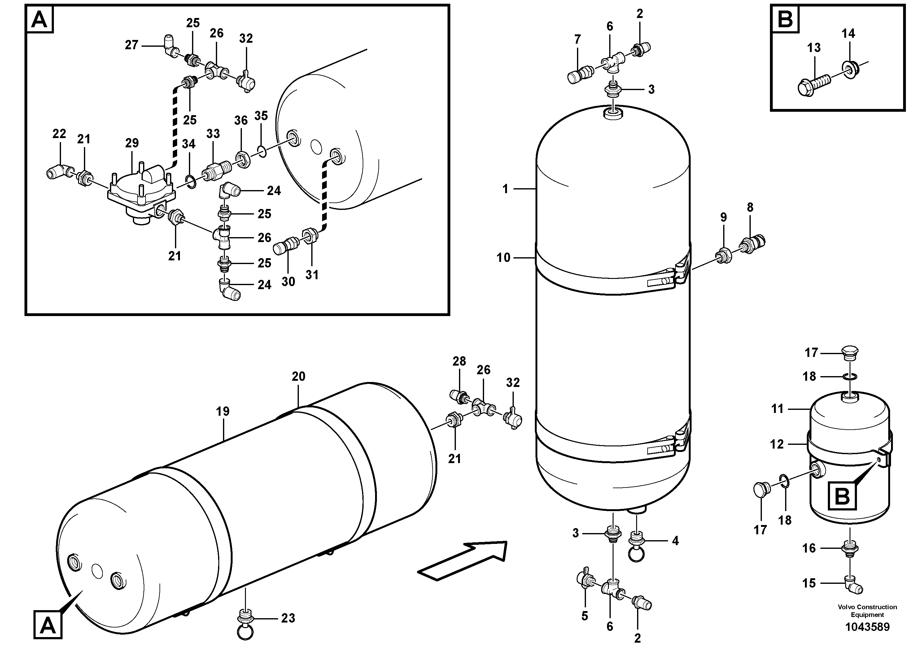 Схема запчастей Volvo A30E - 10221 Compressed-air reservoir with fitting parts 