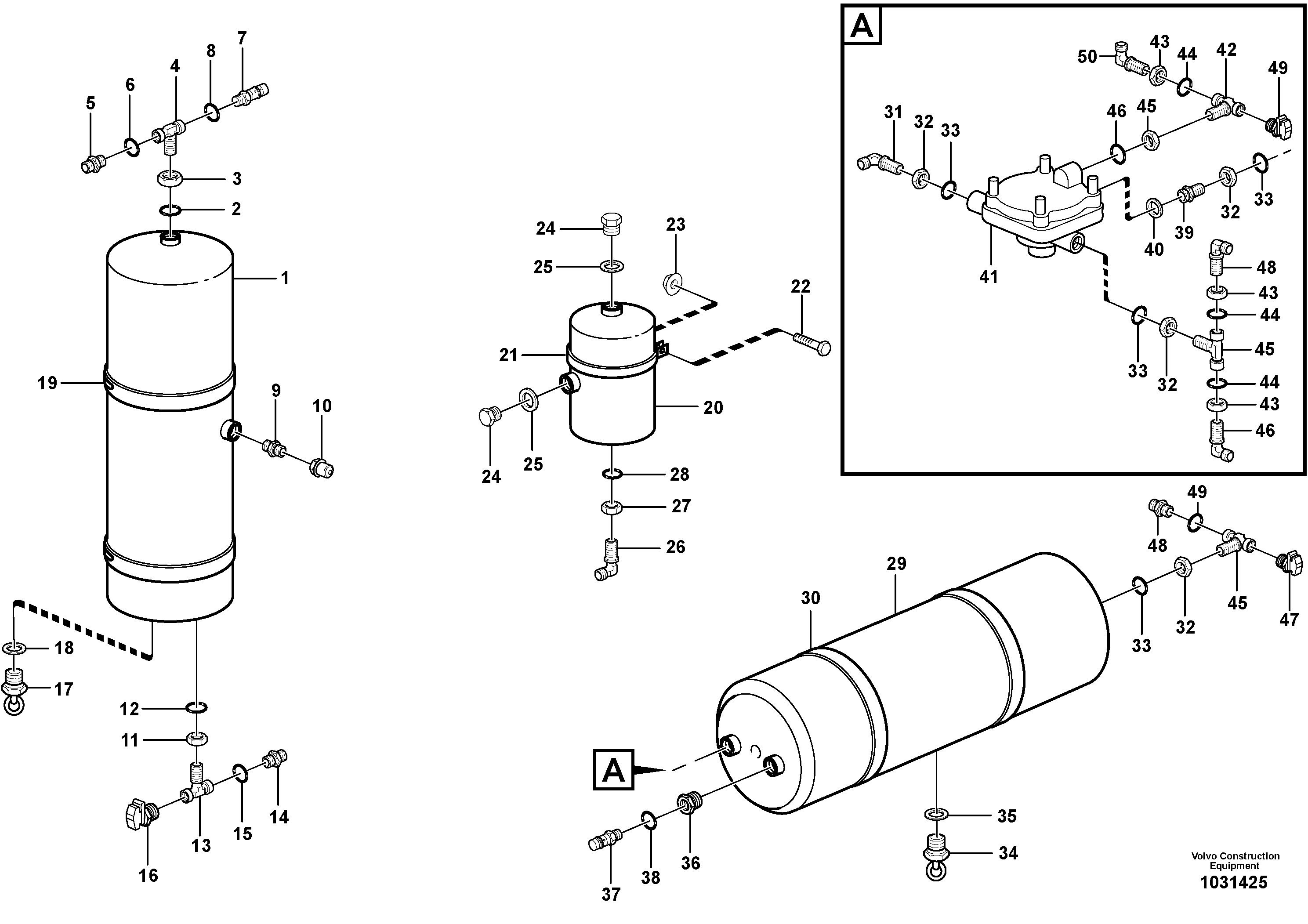 Схема запчастей Volvo A30E - 62186 Compressed-air reservoir with fitting parts 