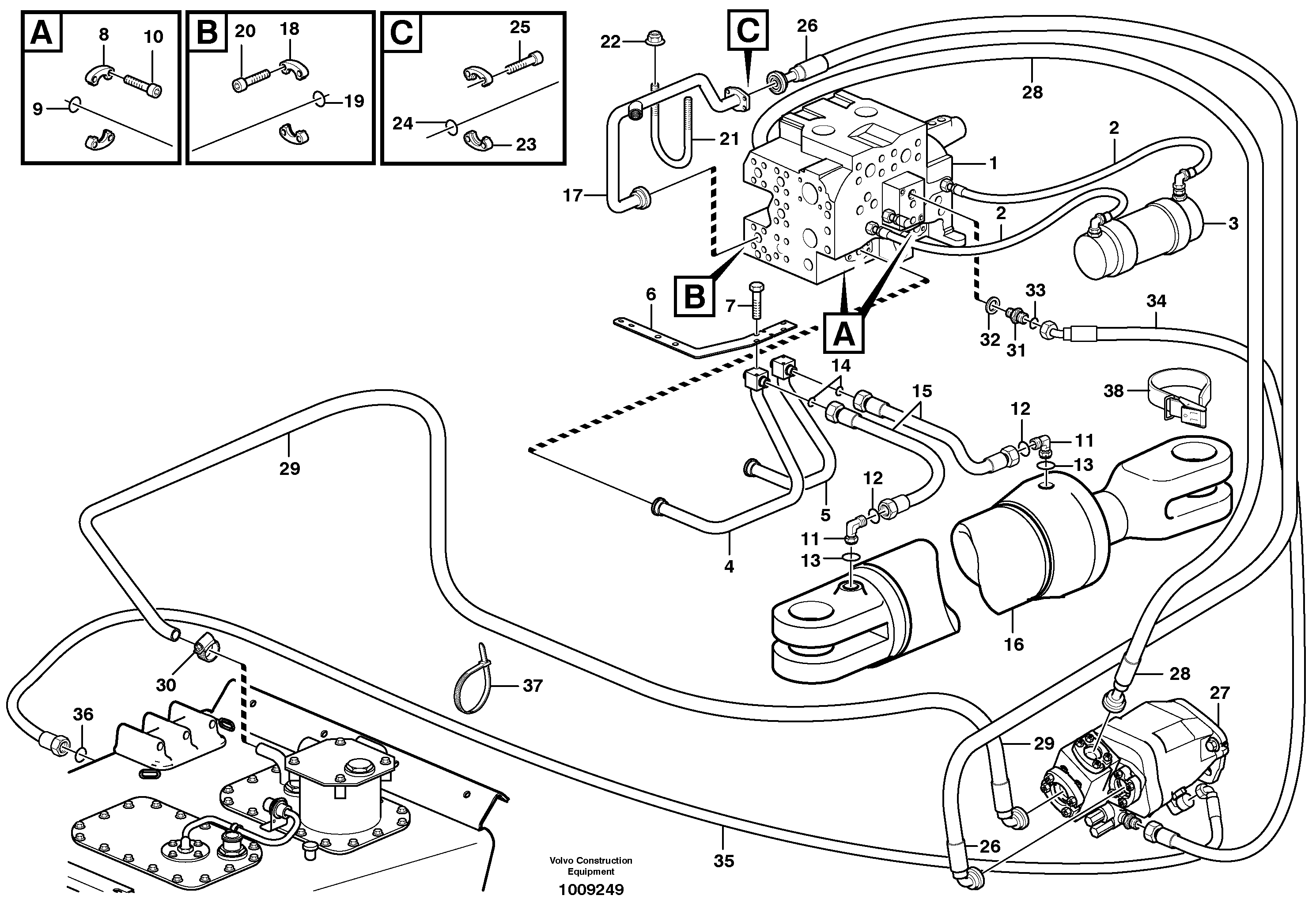 Схема запчастей Volvo A30E - 91540 Steering system, pipes and hoses 