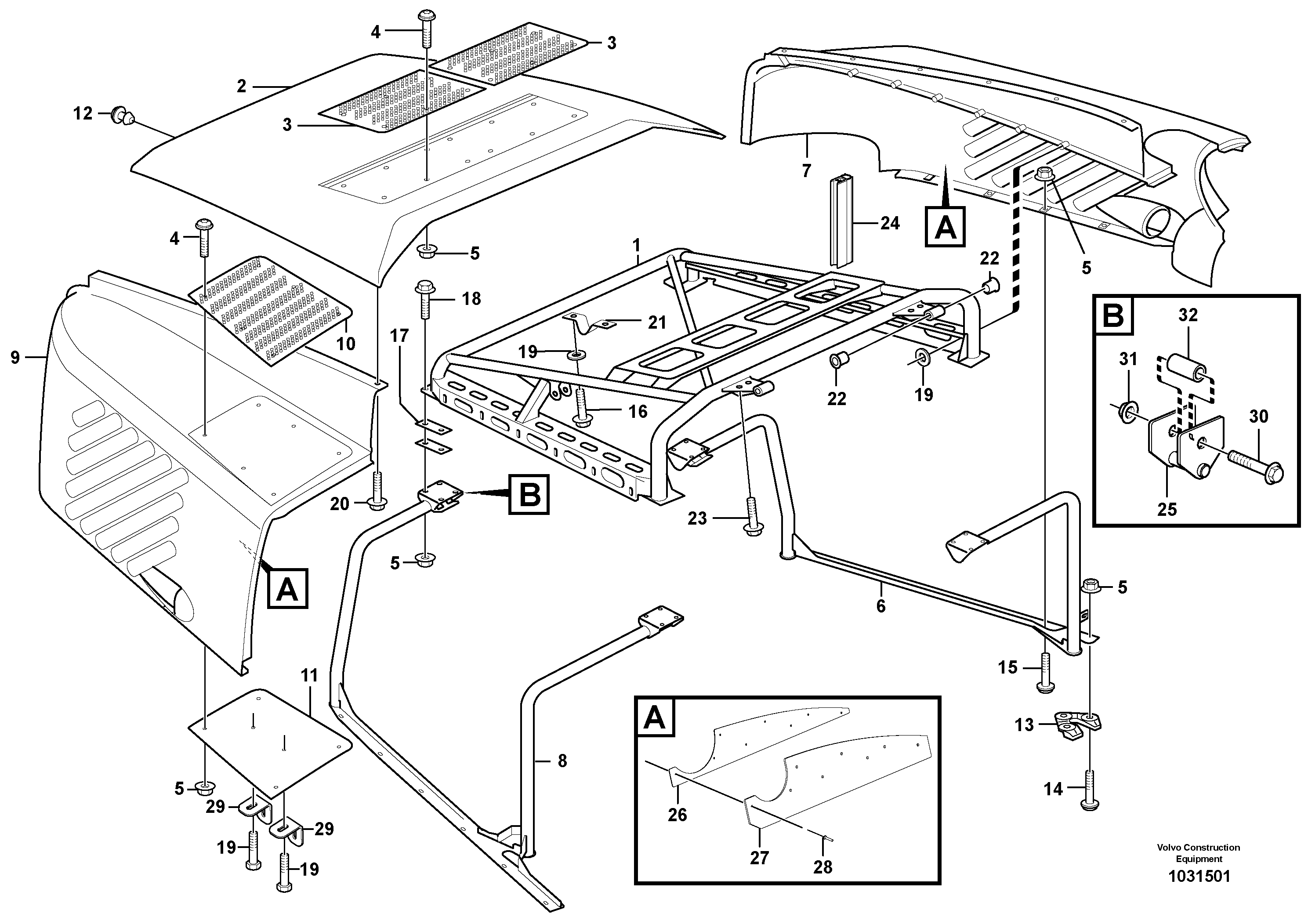 Схема запчастей Volvo A30E - 59736 Engine hood 