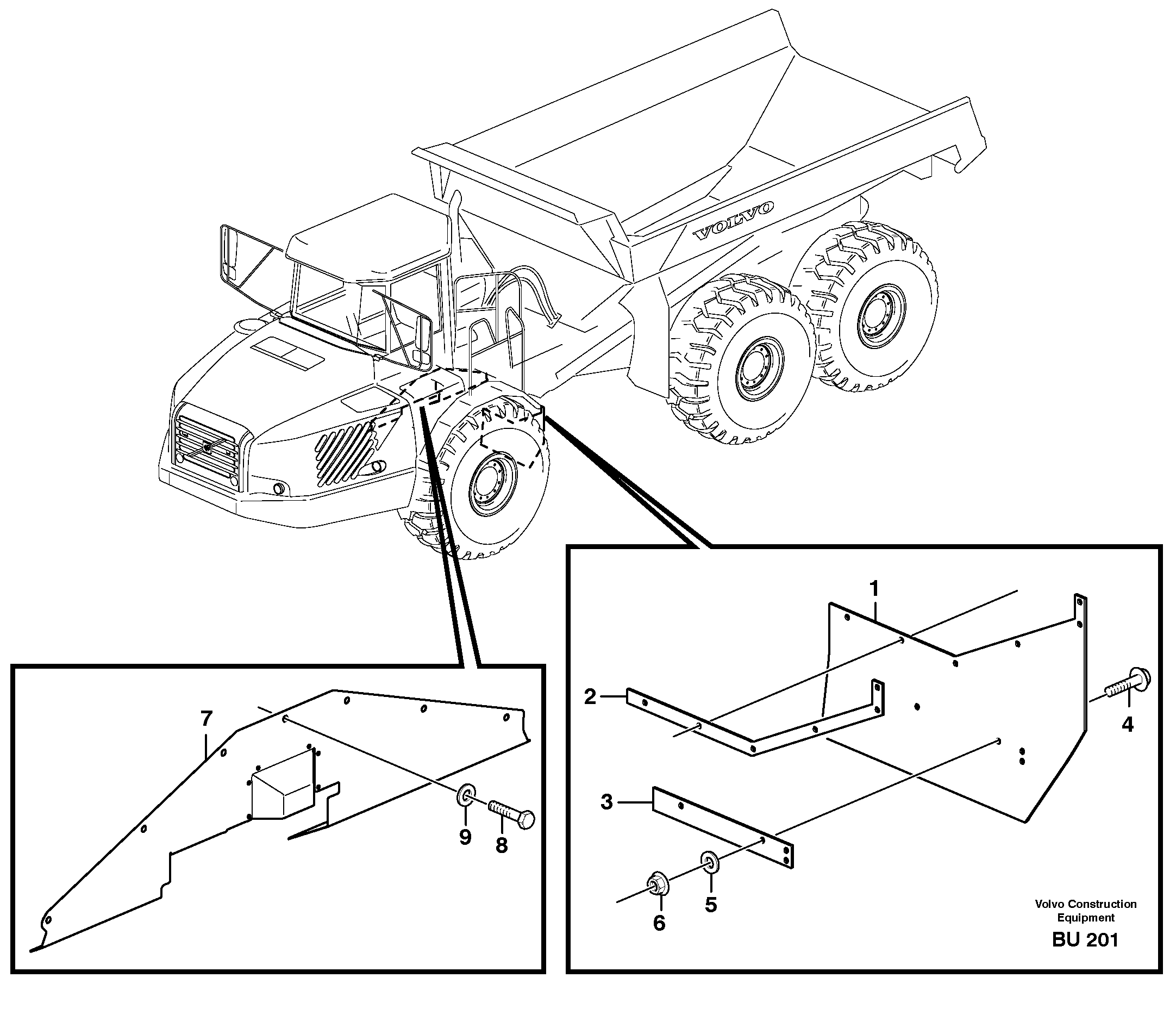 Схема запчастей Volvo A30E - 59741 Mudflap, motor unit 