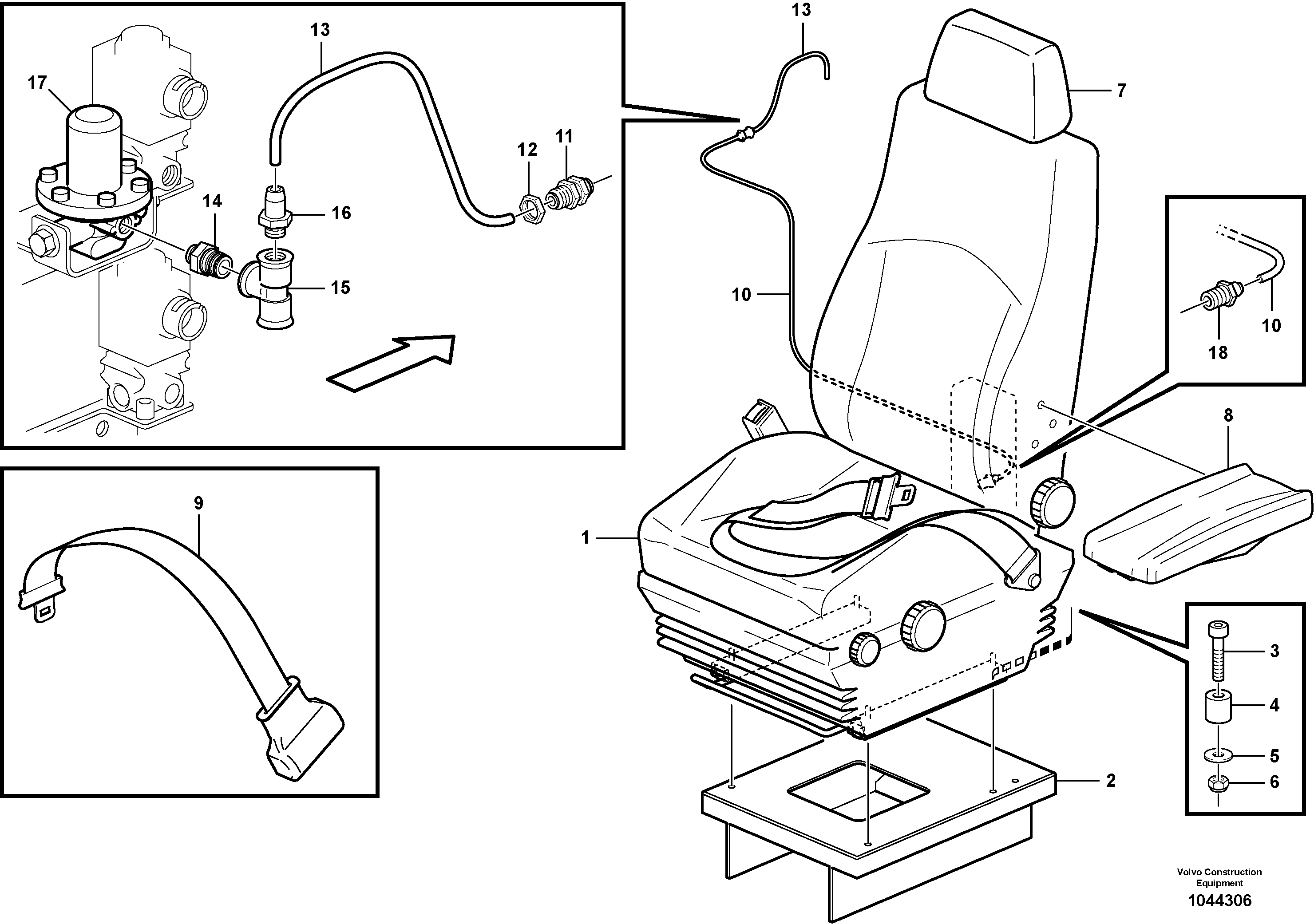 Схема запчастей Volvo A30E - 27000 Operator seat with fitting parts 