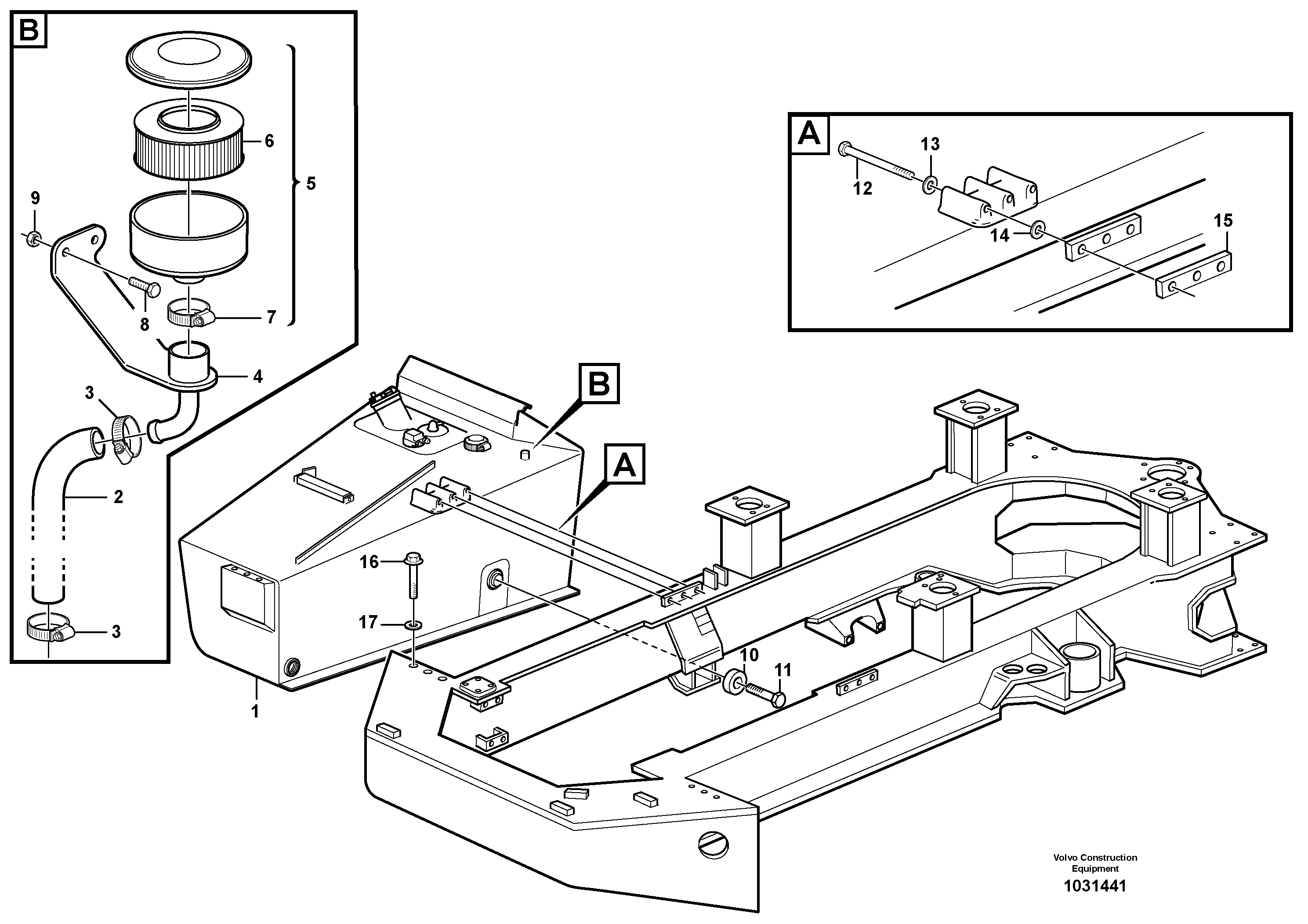 Схема запчастей Volvo A30E - 70108 Fuel tank with fitting parts 