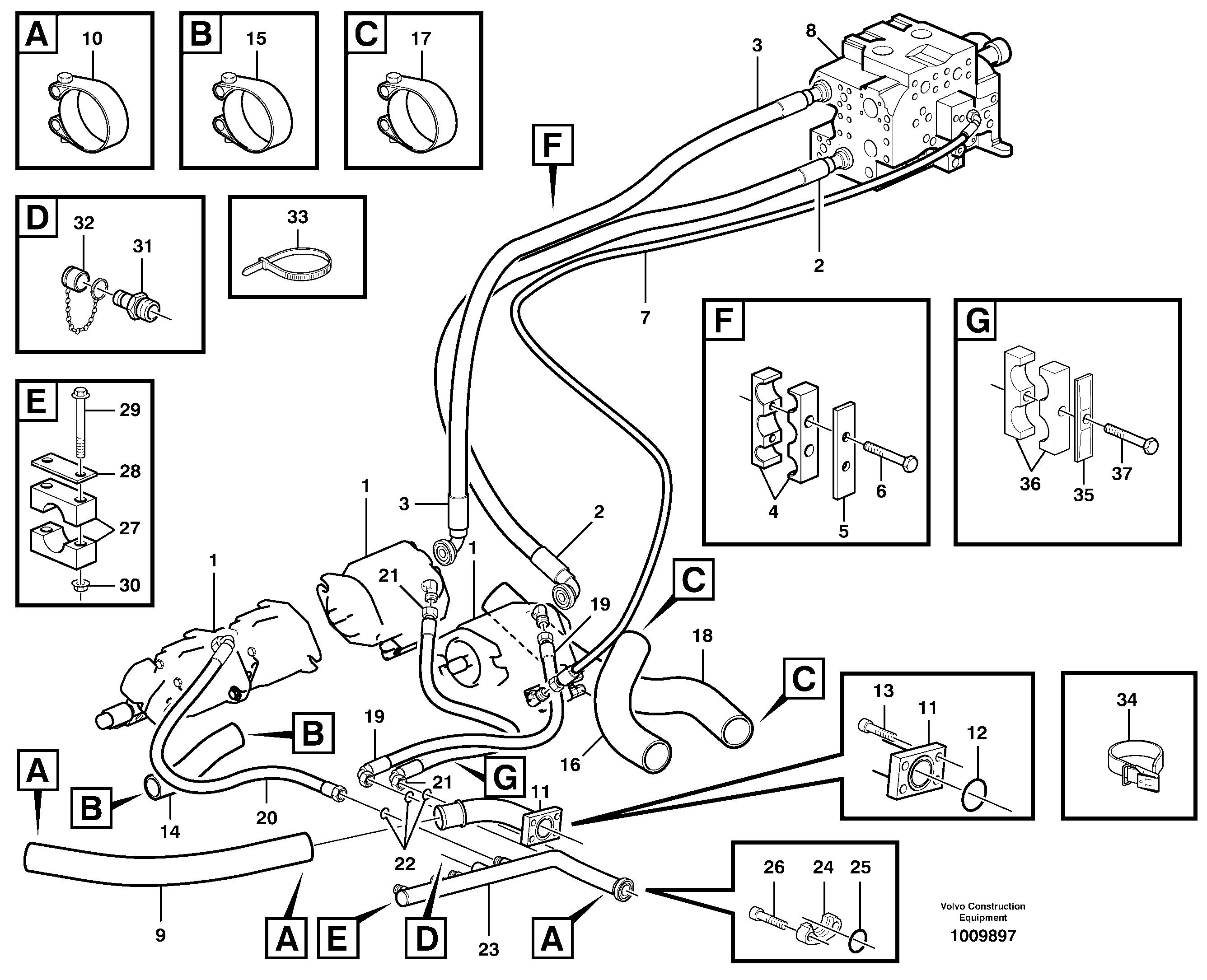 Схема запчастей Volvo A30E - 65664 Hydraulic system, motor unit 