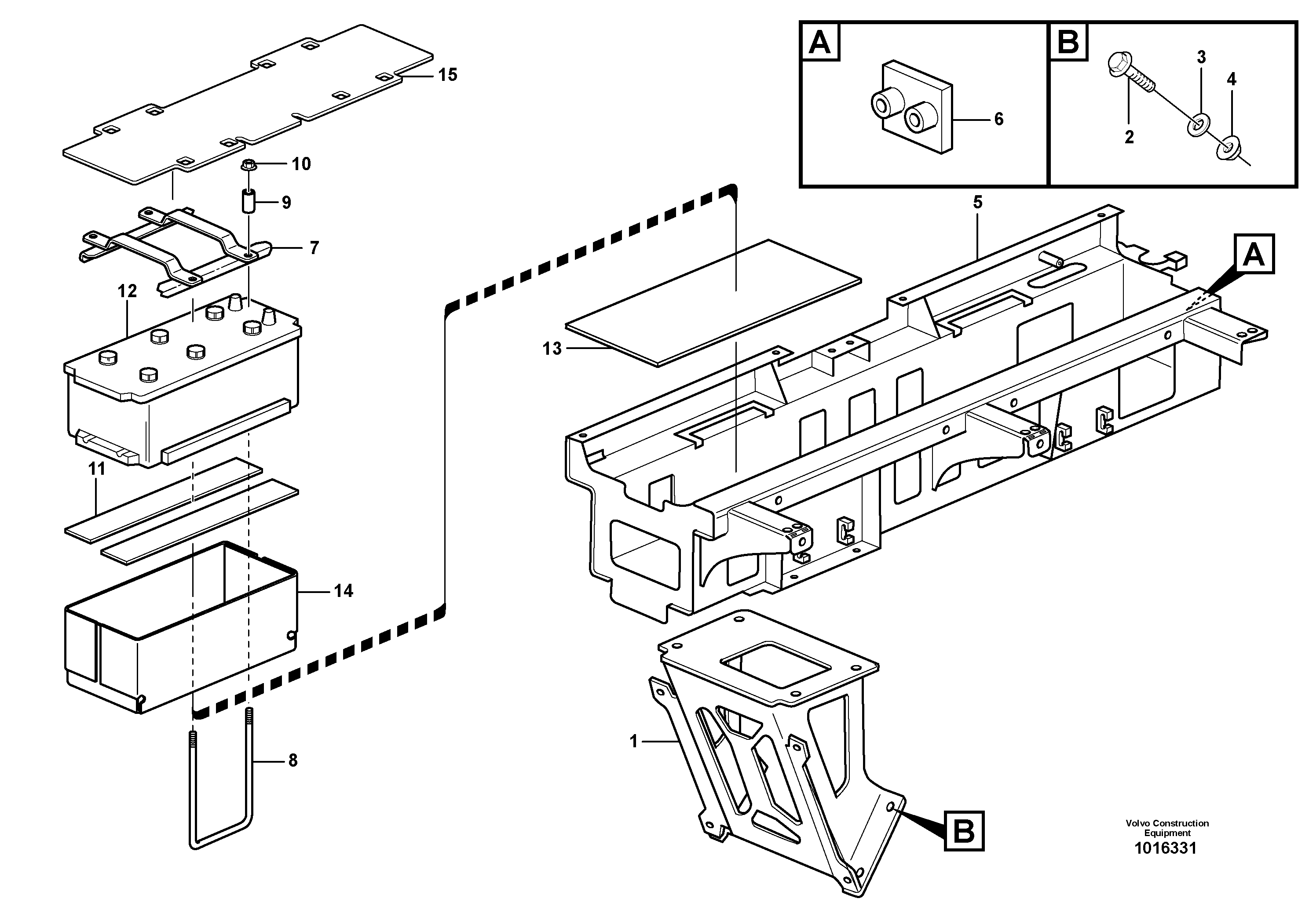 Схема запчастей Volvo A30E - 90622 Battery box with fitting parts 