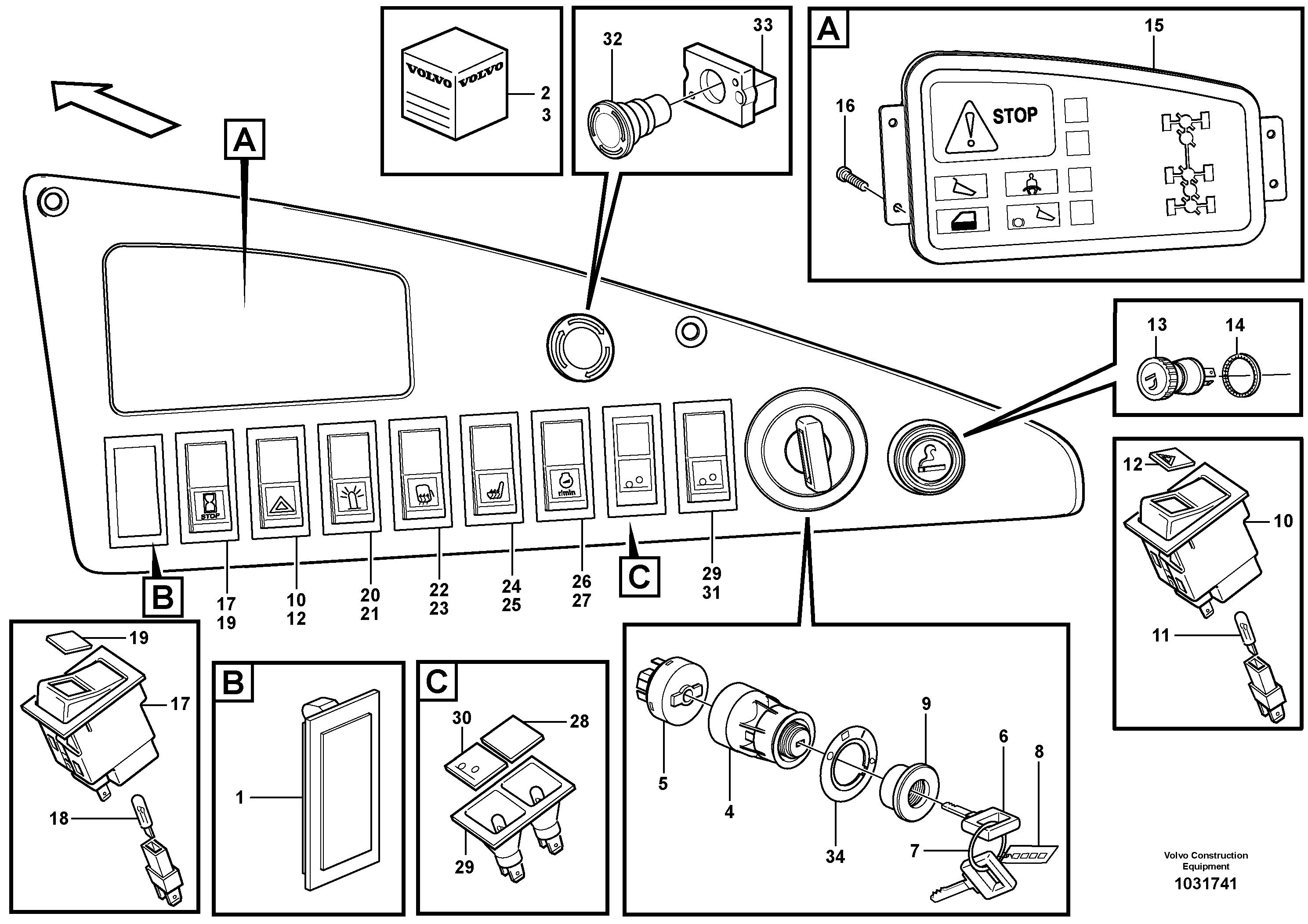 Схема запчастей Volvo A30E - 96885 Instrument panel, right 