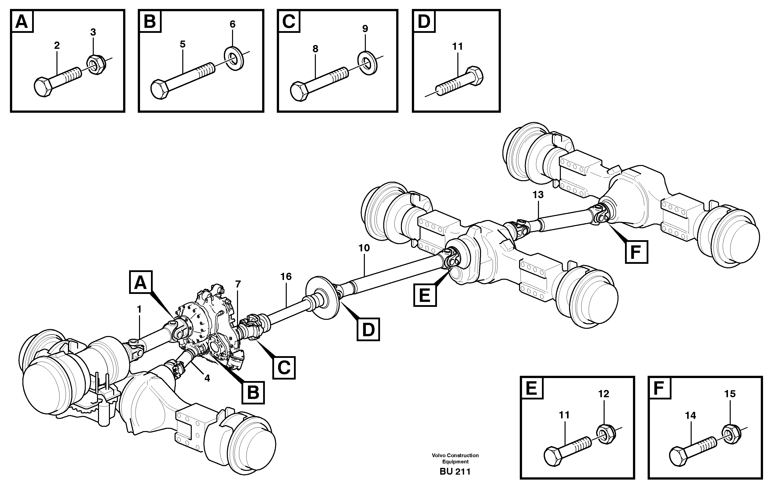 Схема запчастей Volvo A30E - 61509 Propeller shafts with fitting parts 