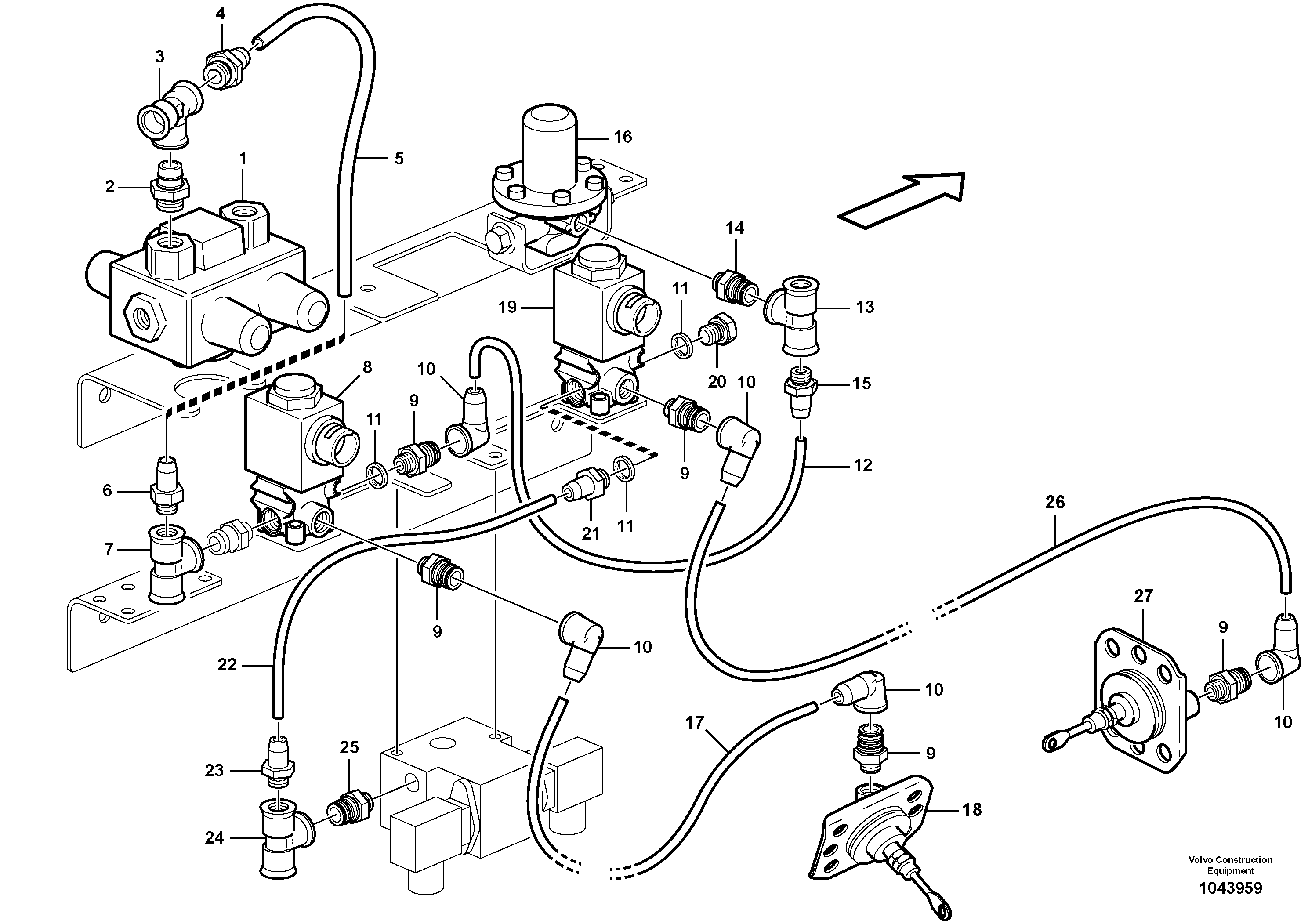 Схема запчастей Volvo A30E - 103500 Pneumatic system, diff lock, cab 